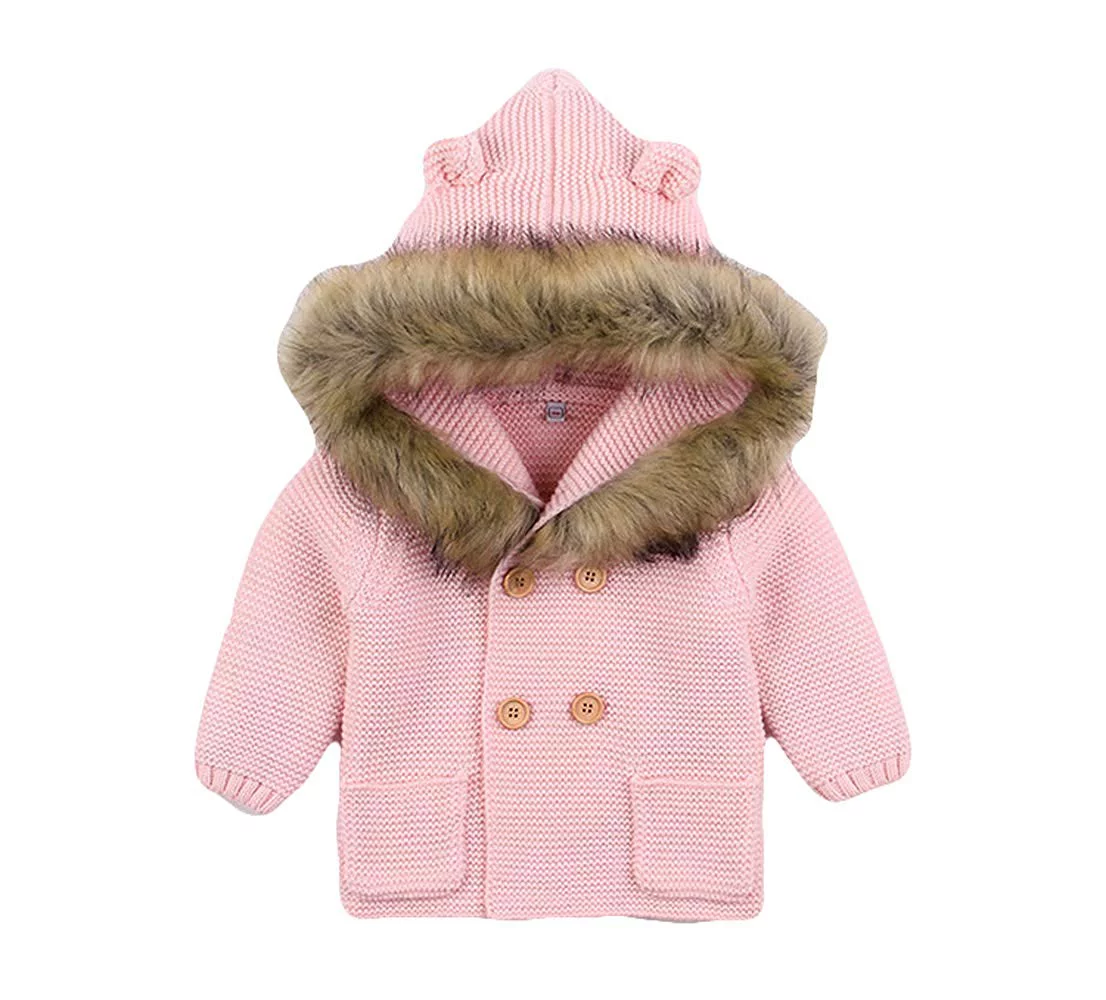 Toddler Boys Girls Winter Knitted Cardigan Jacket with Hood Cute Bear Ear Fall Sweater Outwear