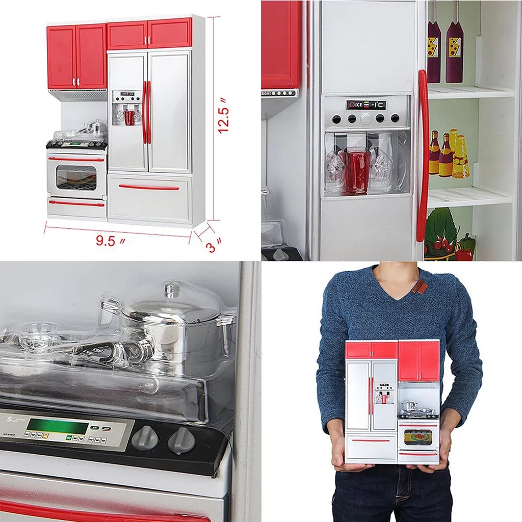 YHAIOGS New Red Mini Kitchen Pretend Play Cooking Set Cabinet STOve Girls TOy Gift