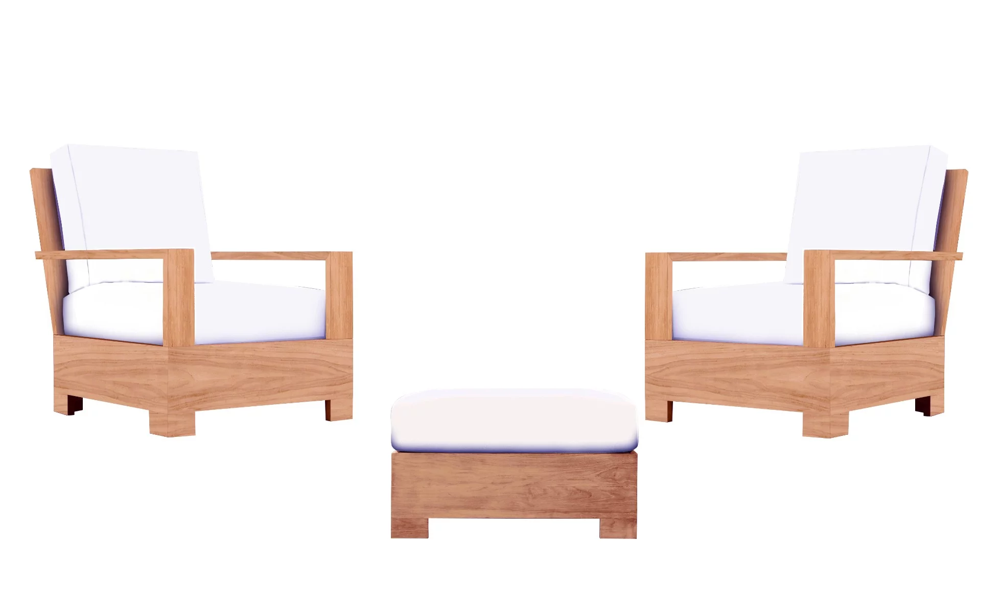 Leveb 3 Pc Lounge Chair Set: 2 Lounge Chairs & Ottoman With Cushions in Sunbrela Fabric #57003 Canvas White