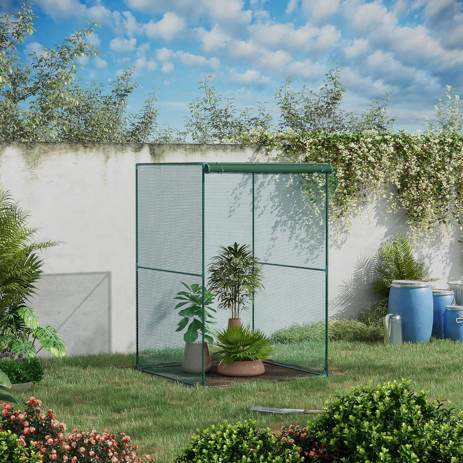 4' x 4' Crop Cage, Plant Protection Tent with Zippered Doors for Vegetable Garden, Backyard, Green