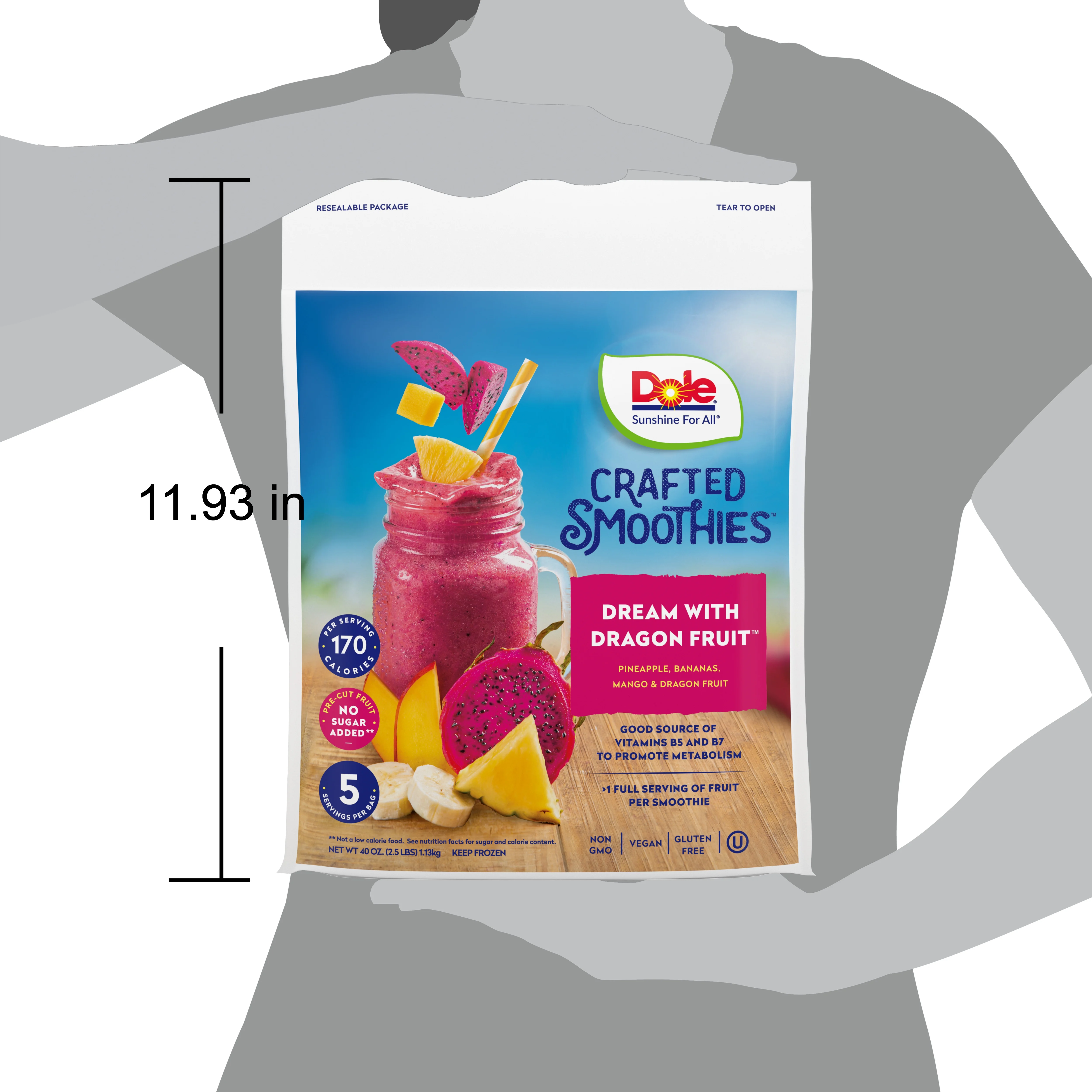 Dole Crafted Smoothie Blends Frozen Tropical Fruit Blend with Dragon Fruit, 40 oz Bag