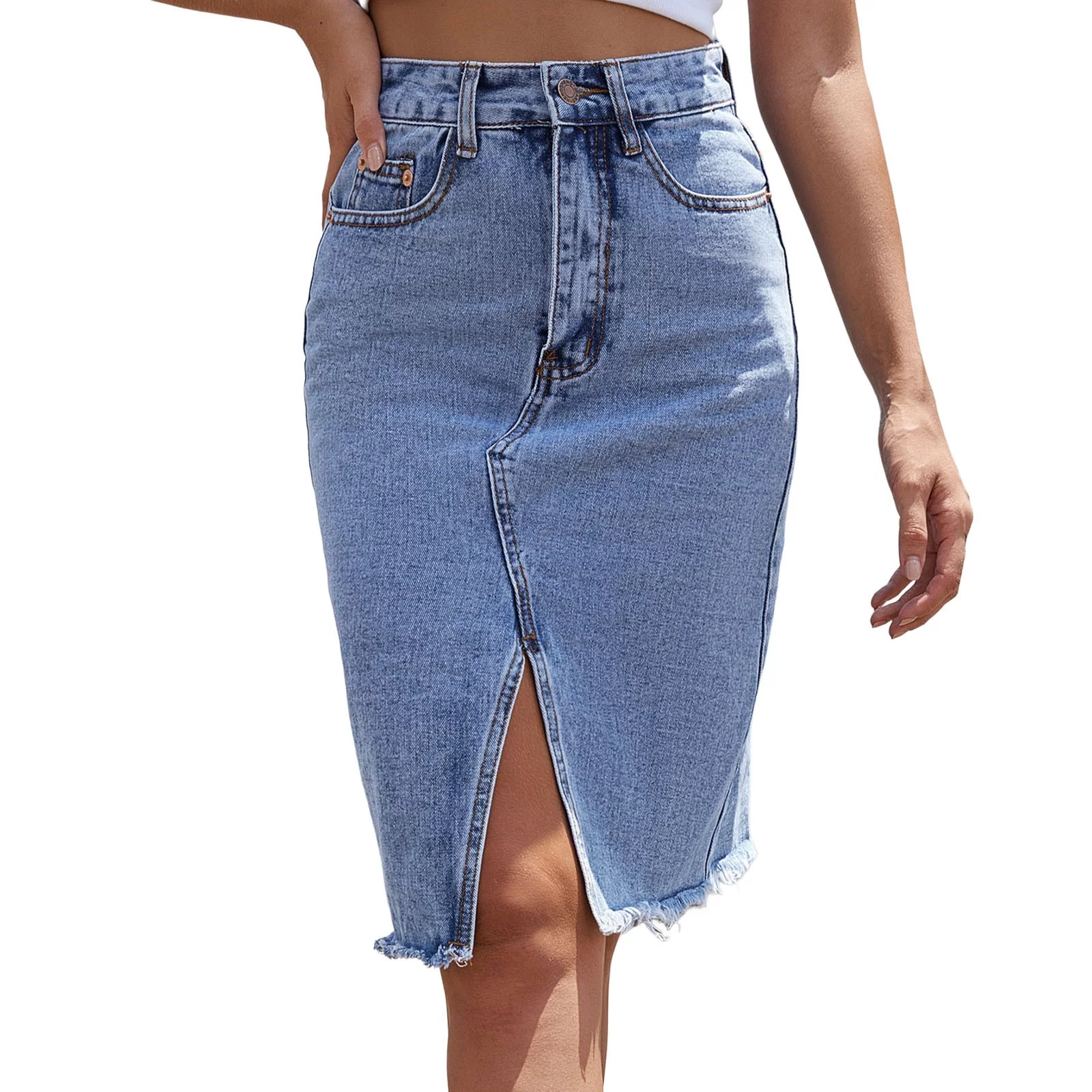Summer Jean Skirt Women'S High Waist Autumn Mid Length Package Slit Denim Skirt Skirt Sets Women 2 Piece Outfits Dressy