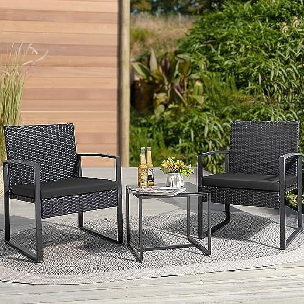 CHNJHUM Patio  Sets 3 Pieces Outdoor Conversation Set with Coffee Table Patio Wicker Rattan Chairs Set Bistro Sets for Garden  Yard  Lawn  and Balcony (Gray)