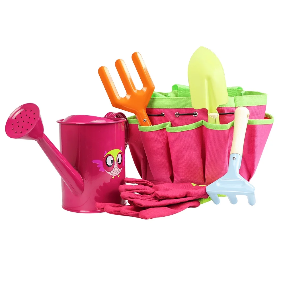 Kids gardening tool set, garden toys alloy rake, fork, shovel, watering can, gloves, handbag spring and summer toys for toddlers boys and girls outdoor gifts