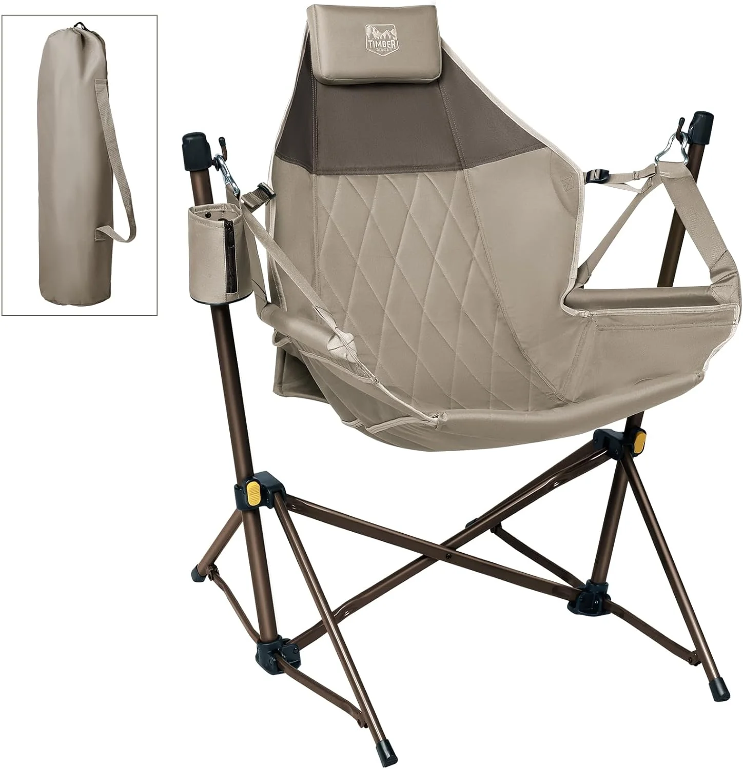 OUWI Hammock Camping Chair with Adjustable Backrest, Heavy Duty Folding Hammock Chair Supports 300lbs, Portable Hammock Chair for Camping, Travelling and Patio, Tan