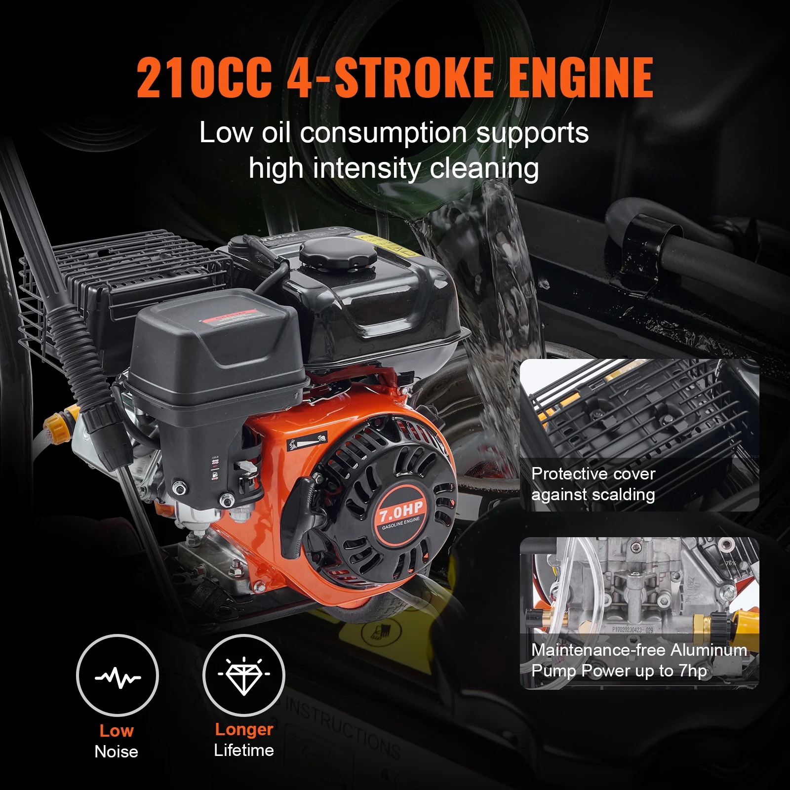 SKYSHALO 3400 PSI 2.6 GPM Gas Pressure Washer w/26 ft High Pressure Hose 5 Nozzles Gas Powered Washer