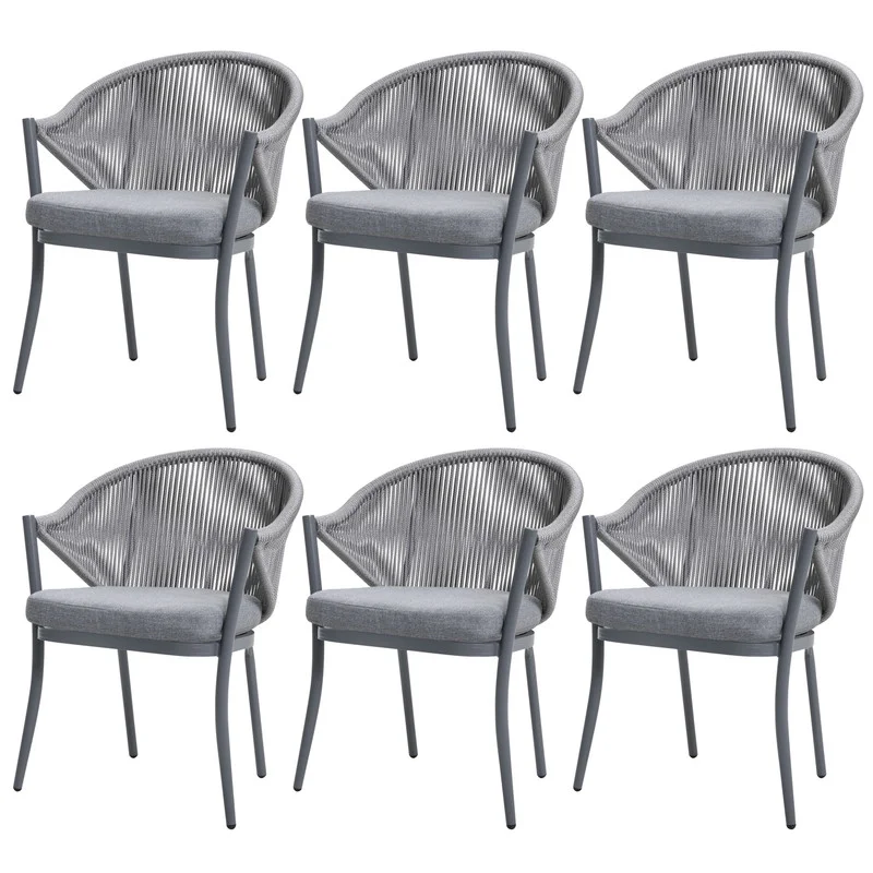 Nuu Garden 6PCS Patio Conversation Chairs,Woven Rope Outdoor Patio Chair with Seat Cushions, Powder-coated Aluminum Frame, Gray