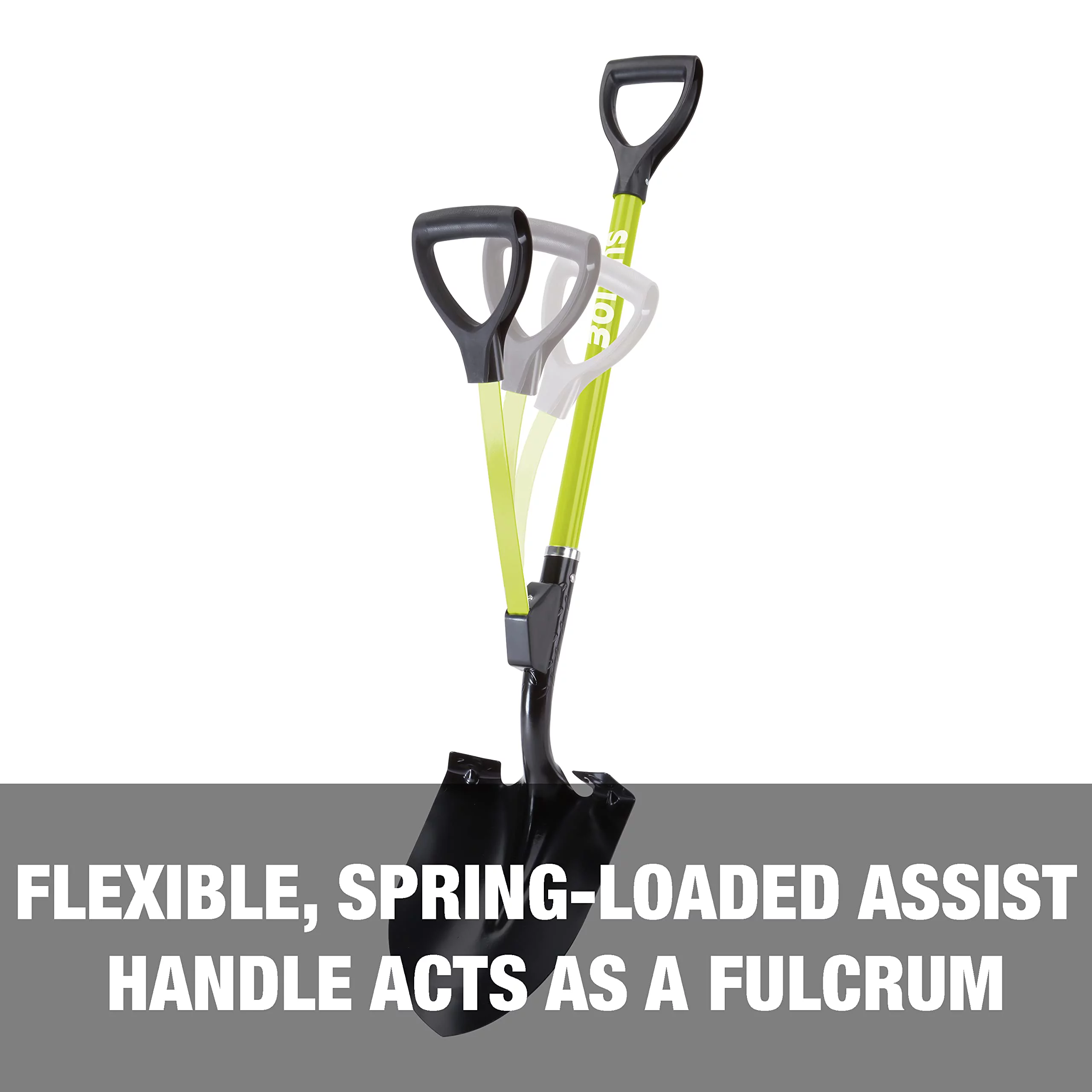 Restored Premium Snow Joe SJ-SHLV06 Strain-Reducing Utility Round-Point Digging Garden Shovel, 9-Inch Steel Head, Patented Shovelution Auxiliary Handle (Refurbished)