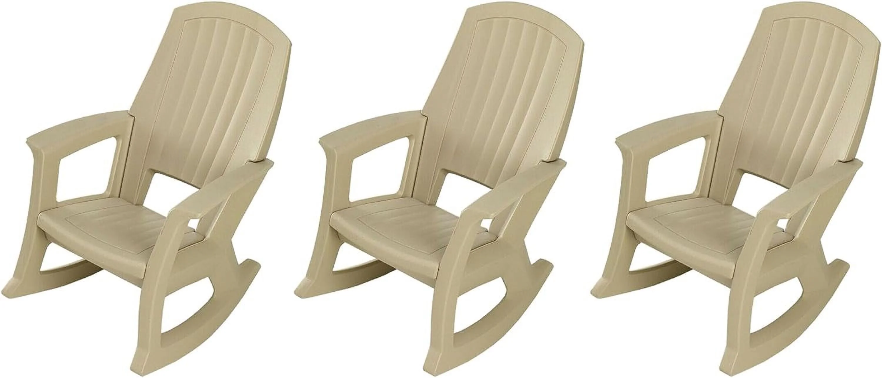 Plastics Rockaway Heavy-Duty All-Weather Plastic Outdoor Porch Rocking Chair For Home Deck And Backyard Patios, Tan (3 Pack)