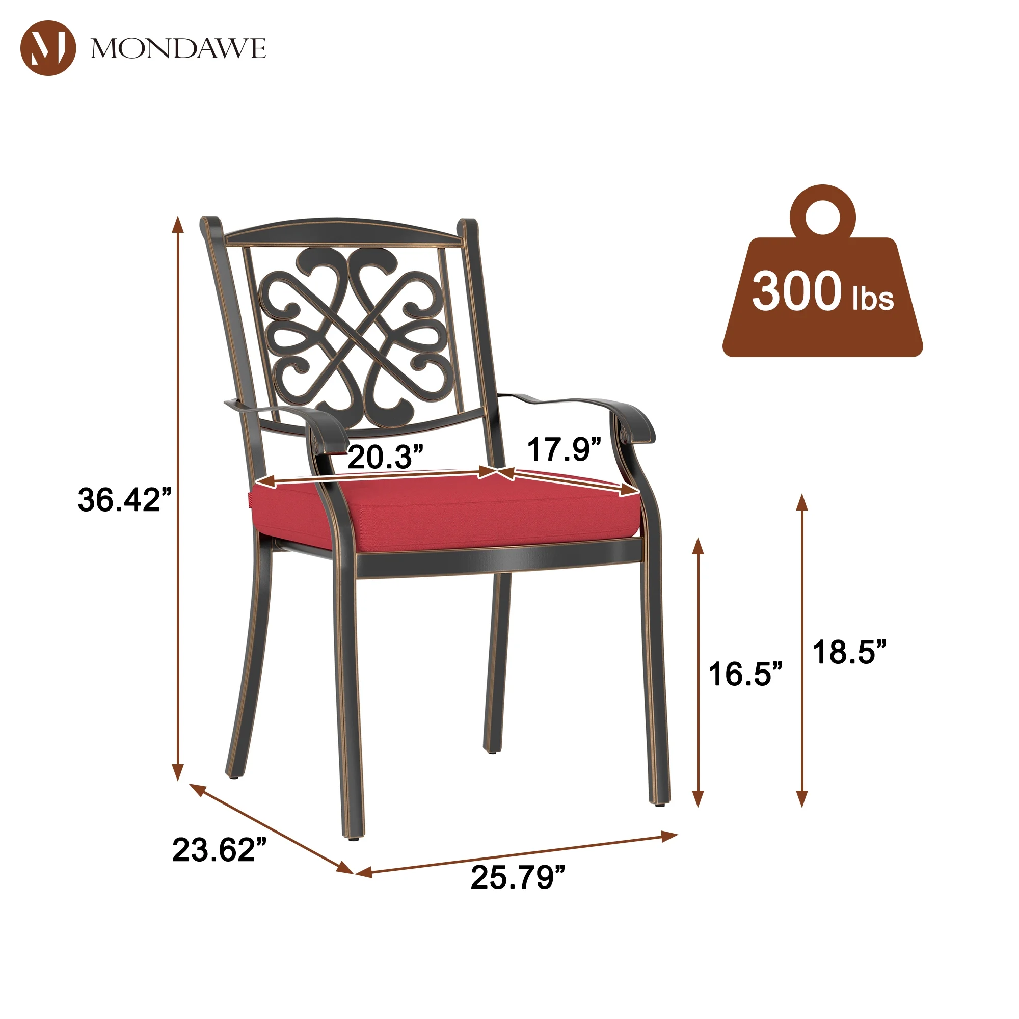Mondawe 4-Piece Cast Aluminum Diagonal-Mesh Vines Backrest Dining Chairs (Red)