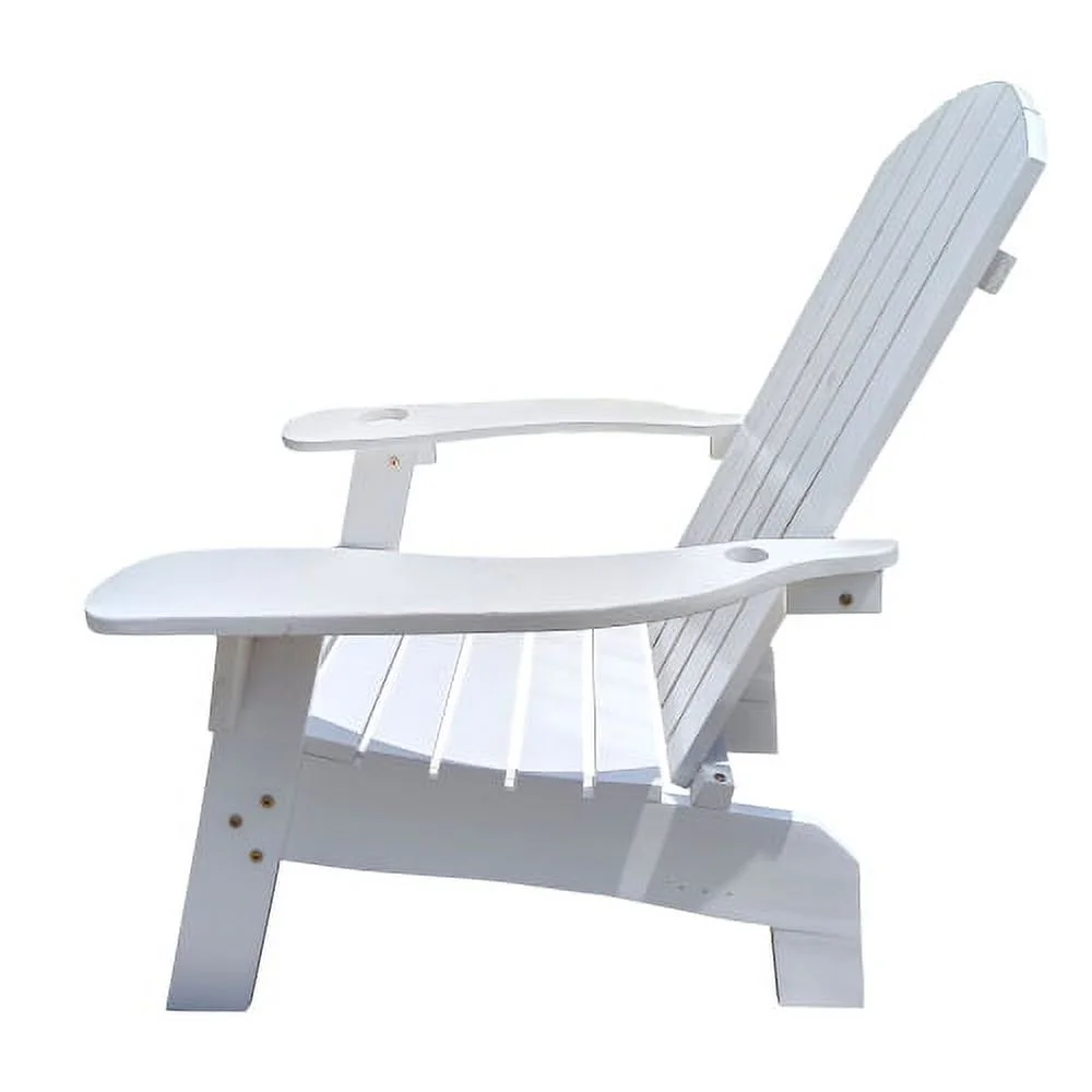 LEIYEHOOM Outdoor or indoor Wood Adirondack chair with an hole to hold umbrella on the arm  white