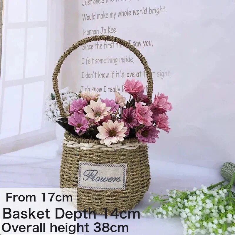 Flower Basket Straw Rattan Basket Flower Arrangement Wall Flower Pots Green Plants Succulent Pots Rustic Rattan Flower Basket