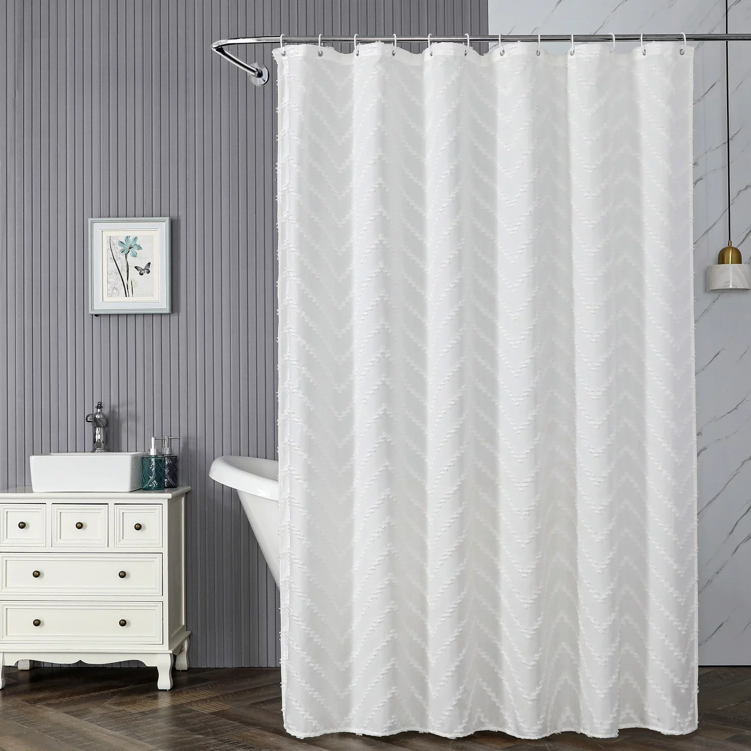 Wehilion Polyester Fabric Shower Curtain,Water Repellent Fabric Liner,Shower Curtain for Bathroom Showers and Bathtubs White 70