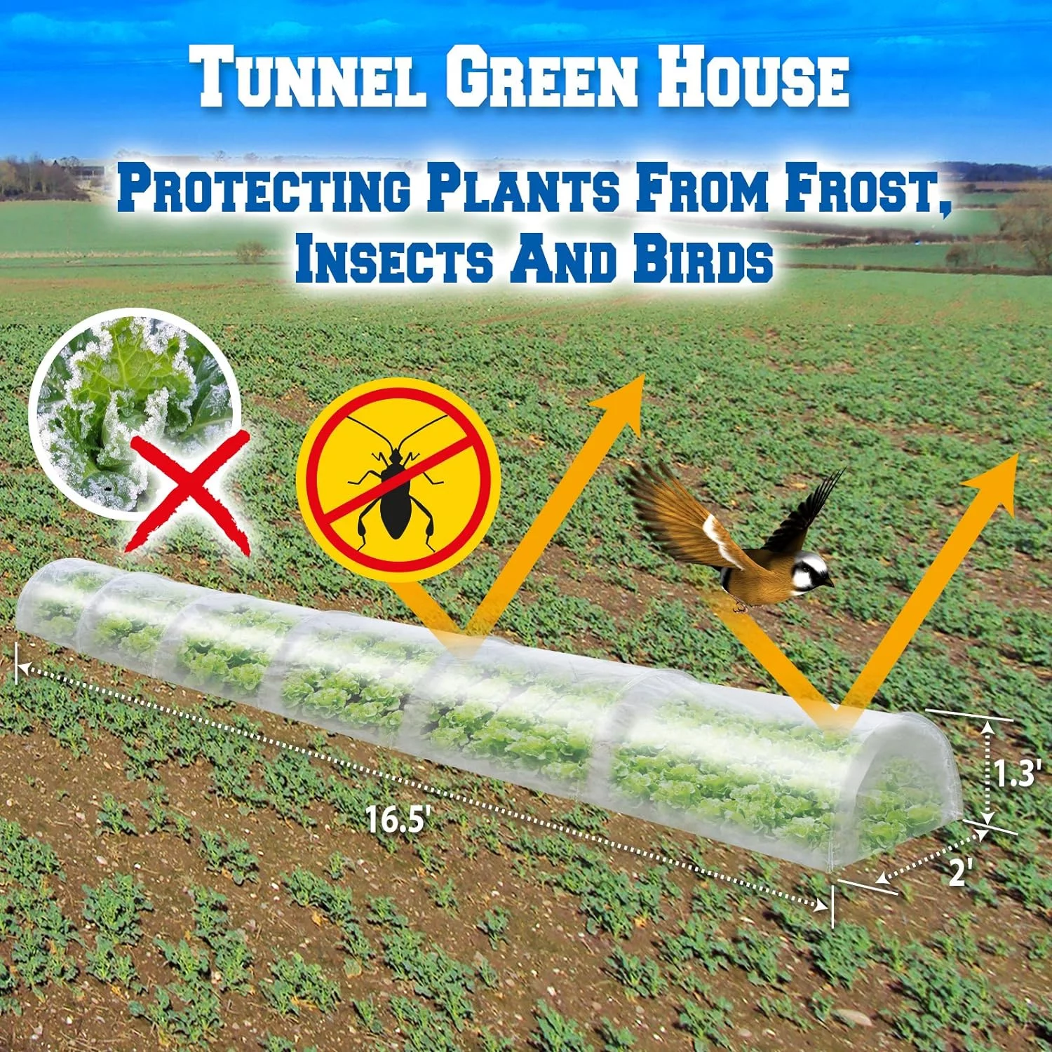 Tunnel Green House 16.5'X2'x1.3' Plant Gardening Greenhouse
