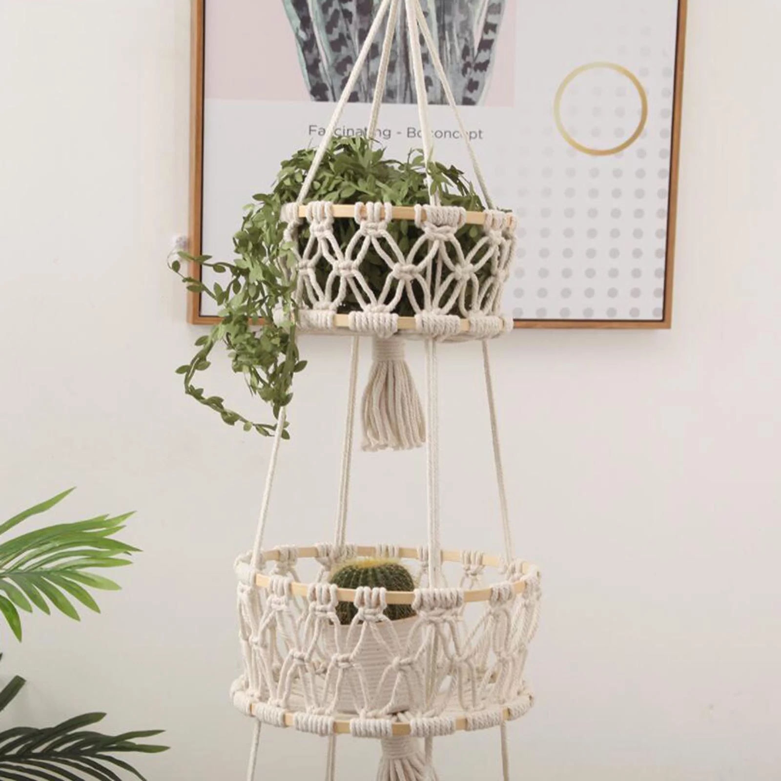 Macrame Hanging Basket, Fruit Hanger Hanger Fruit Basket Pot - Wite 3 Tiers