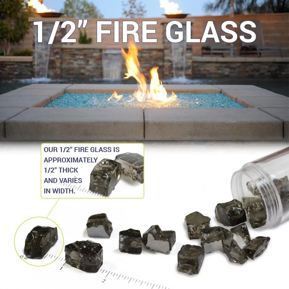 American Fire Glass  0.5 in. Las Vegas Reflective Fire Pit Glass, Black, White & Yellow - 10 lbs