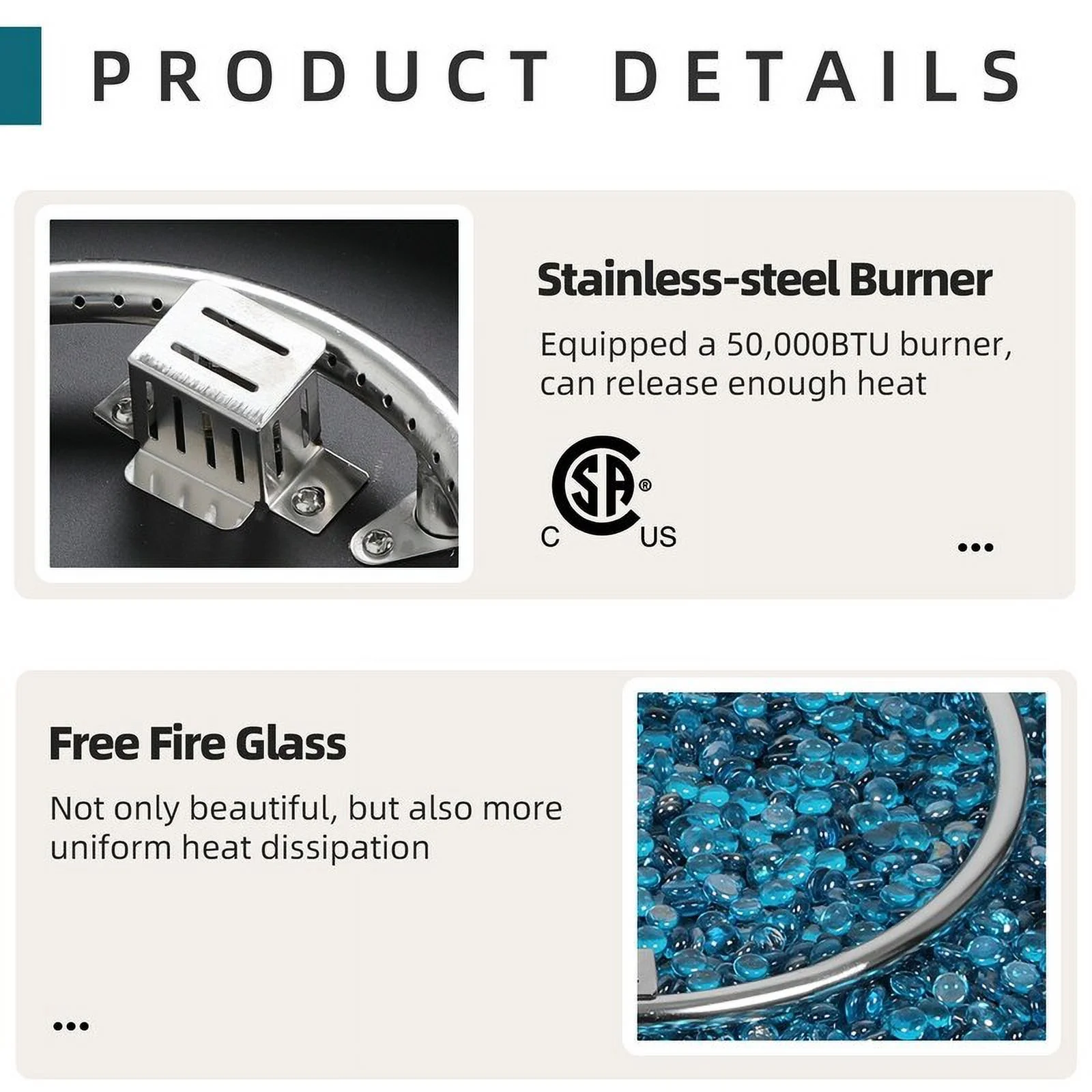 UPHA 41-Inch Outdoor Patio Hexagonal Propane Gas Fire Pit Table Off-white