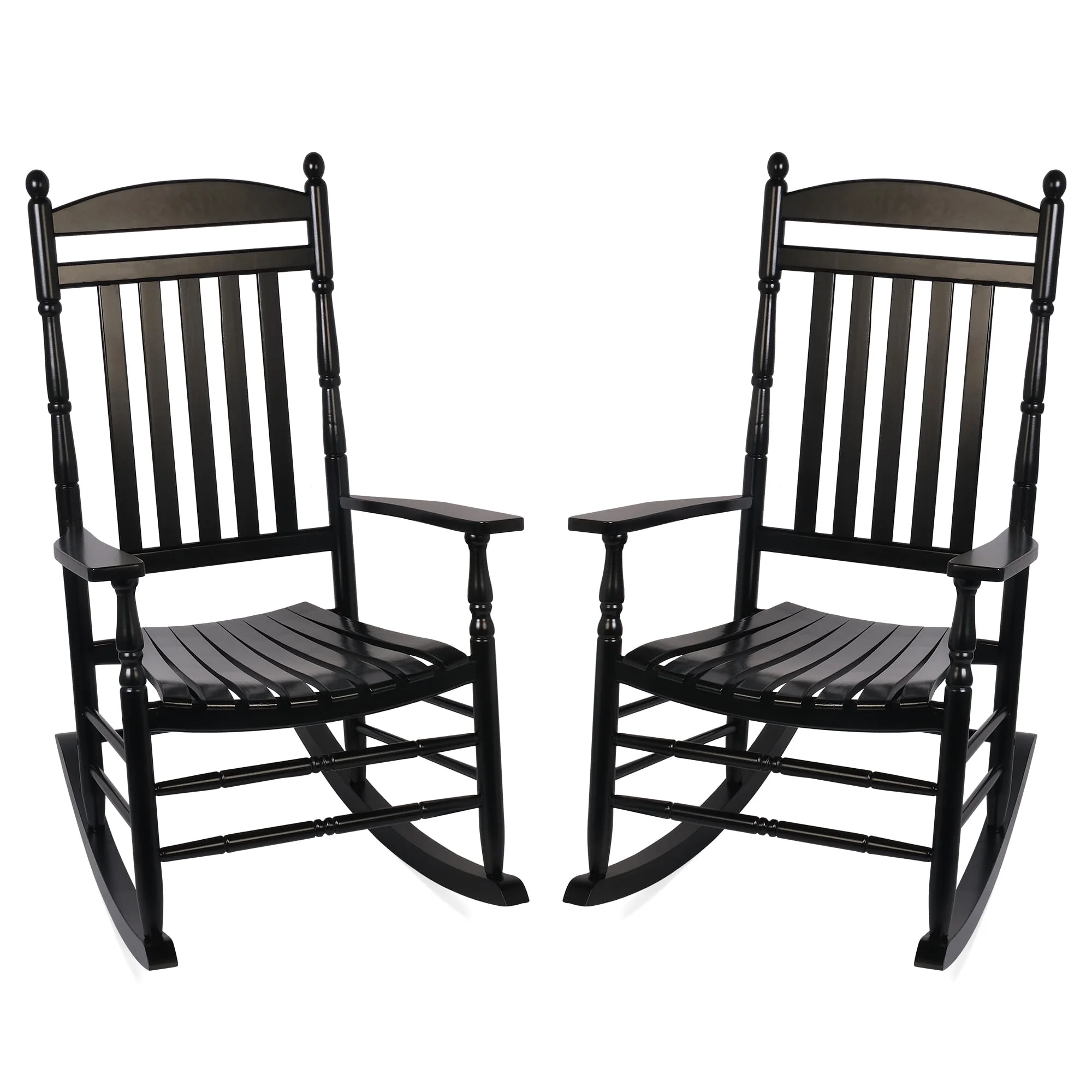 Set of 2 Outdoor Wood Rocking Chairs,All-Weather Oversized Patio Rocker Chair High Back Rocker for Porch, Garden, Balcony and Backyard,Black