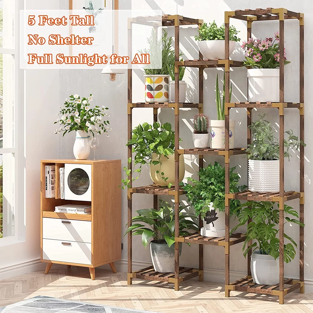 Plant Stand Indoor Outdoor, 11 Tier Reinforced Plant Shelf Tall for Multiple Plants, Large Wood Plant Rack Holder, Garden Shelves, Flower Stand for Living Room Patio Corner