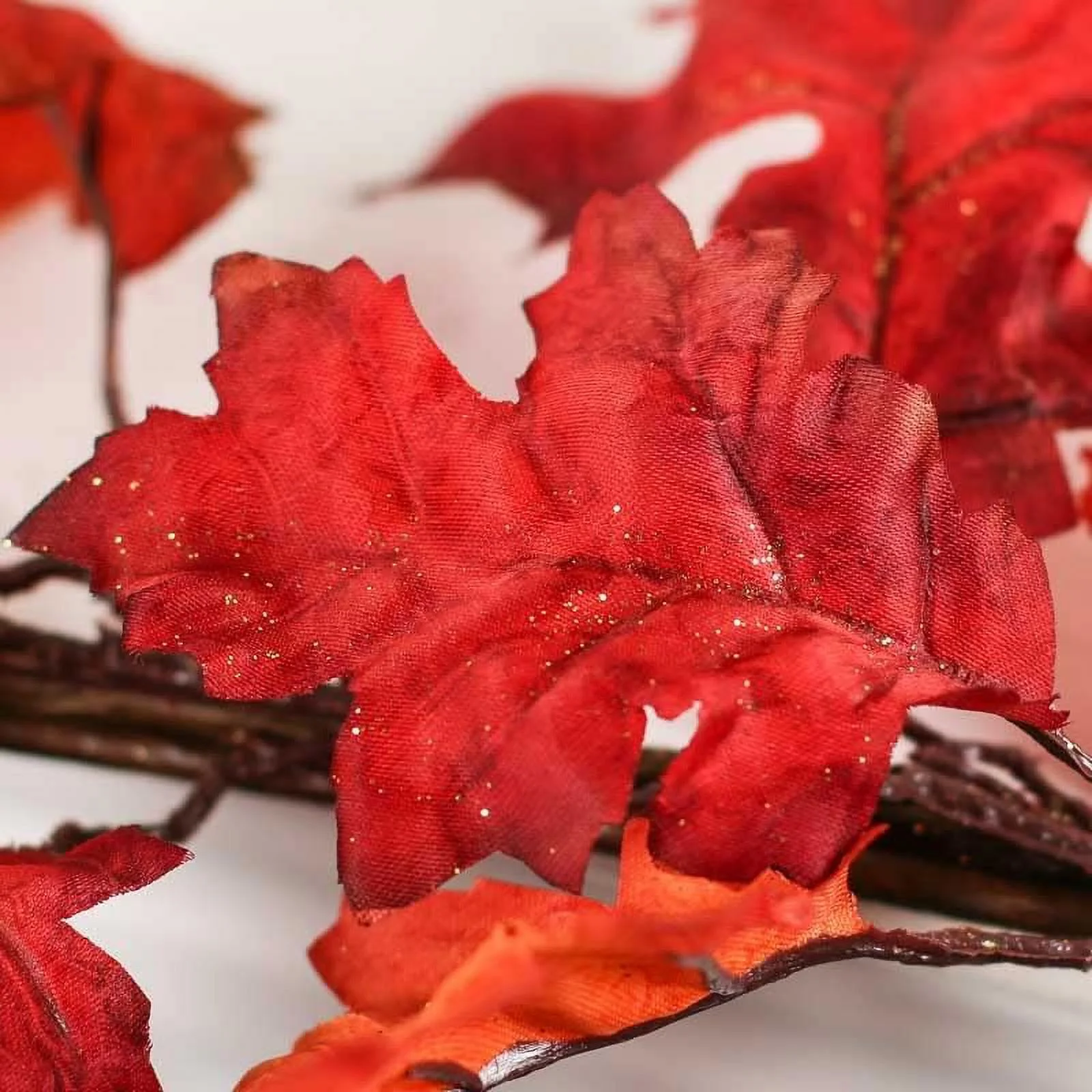 Autumn Silk Maple Leaves With Multiple Fall Colors By - Glitter Accented Maple Leaf For  Thanksgiving And Fall Decorations