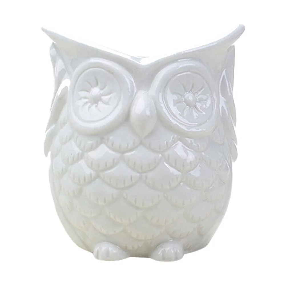 Gongxipen Owl Design Succulent Pot Gardening Creative Green Plant Ceramic Pot Container for Home Not Hearing Owl (White)