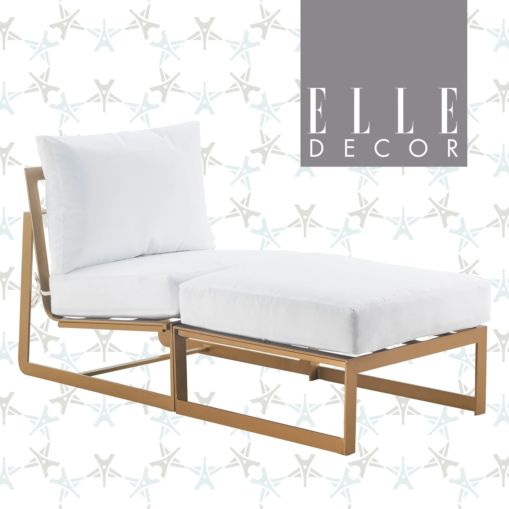 Millwork Holdings,. Co Inc Elle Decor Mirabelle Outdoor Lounge Chair and Ottoman, Coffee Table, Gold Lounge Chair & Ottoman - Gold