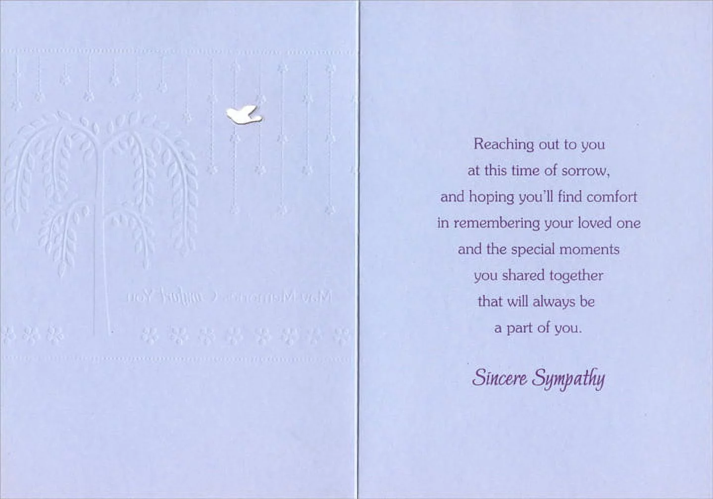 Designer Greetings Die Cut Bird Window and Weeping Willow Tree Sympathy Card