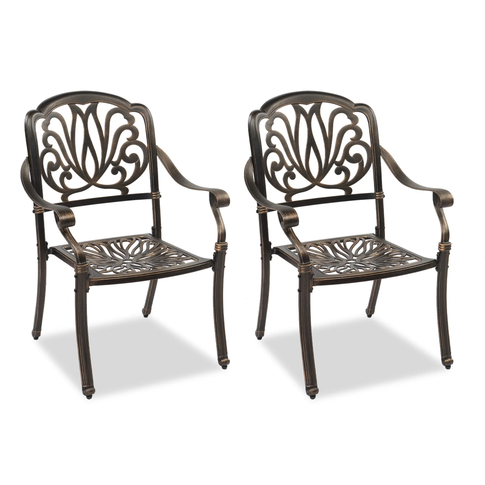 Set of 2 Stackable Cast Aluminum Patio Dining Chairs with Armrests, Antique Bronze Finish - Perfect for Balcony, Backyard, Garden, or Deck Use (Cushions Sold Separately)