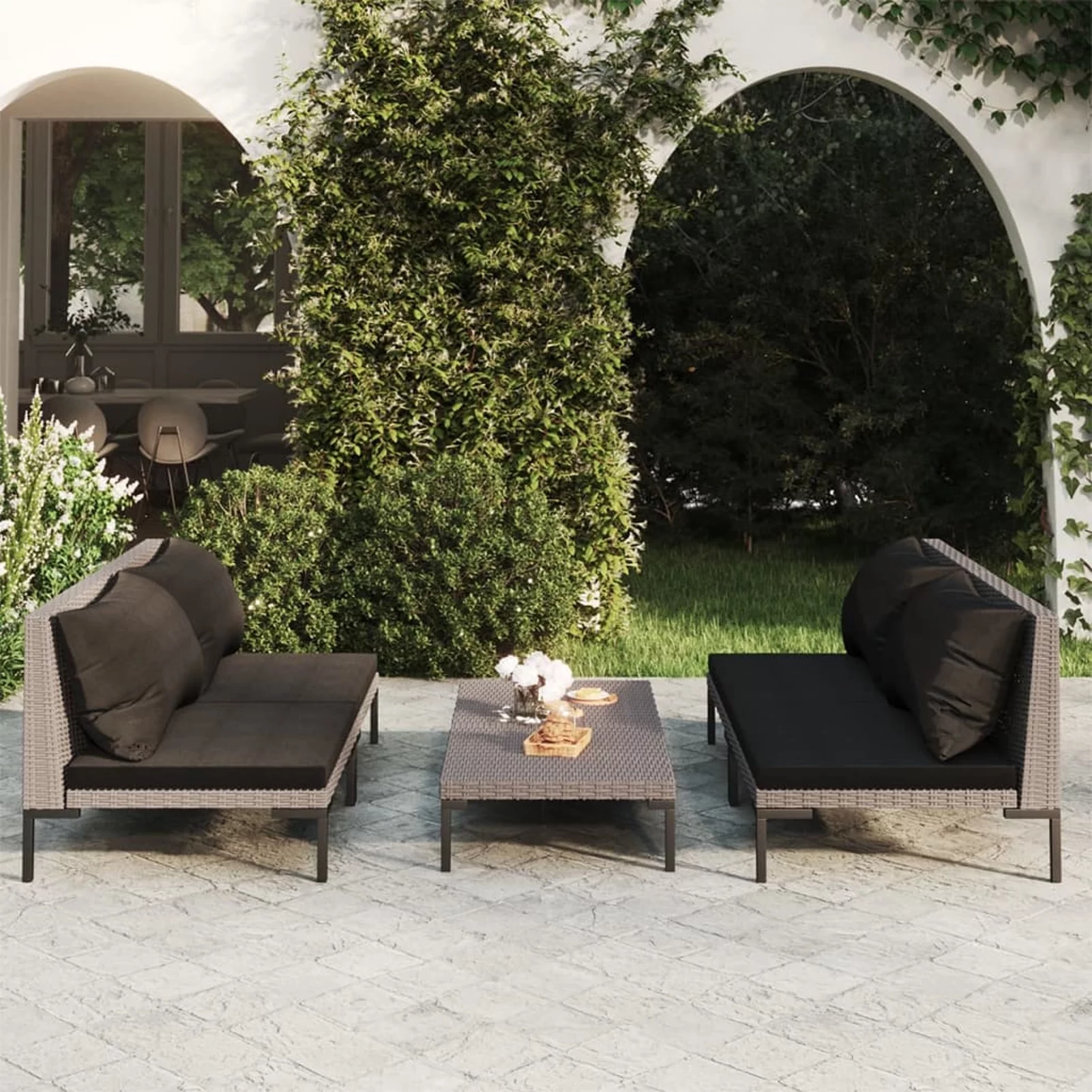 walmeck 5 Piece Patio Set with Cushions Poly Rattan Dark Gray