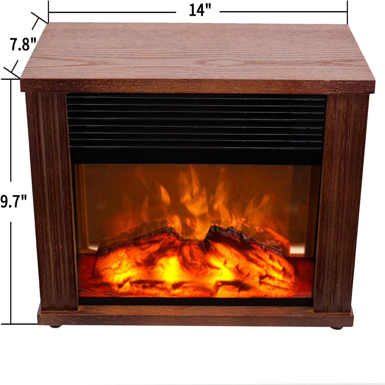 1500W Mini Electric Fireplace Tabletop Portable Heater 14'' (Black  Metal)