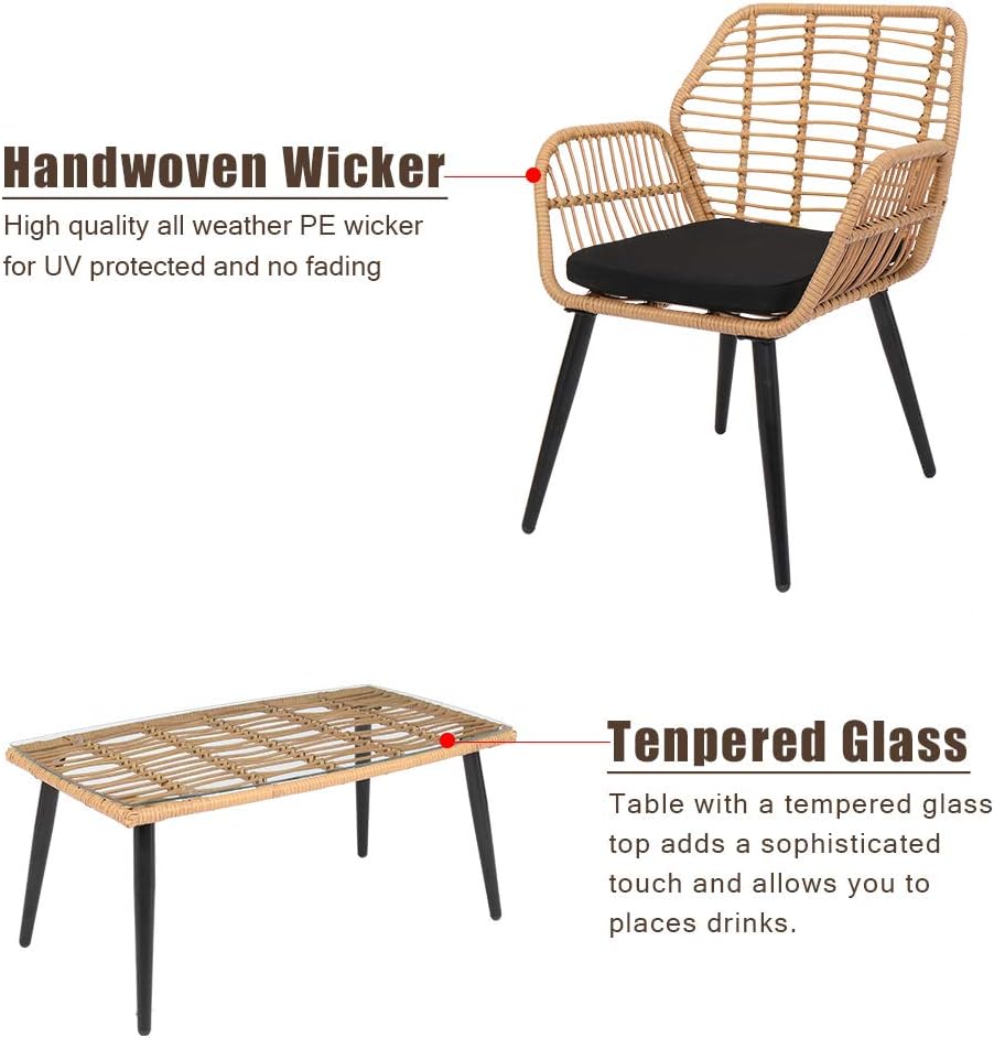 Dina 4-Piece Patio Furniture Outdoor Bistro Set  All Weather Rattan Conversation Bistro Loveseat Chair and Table Set for Backyard Balcony Deck