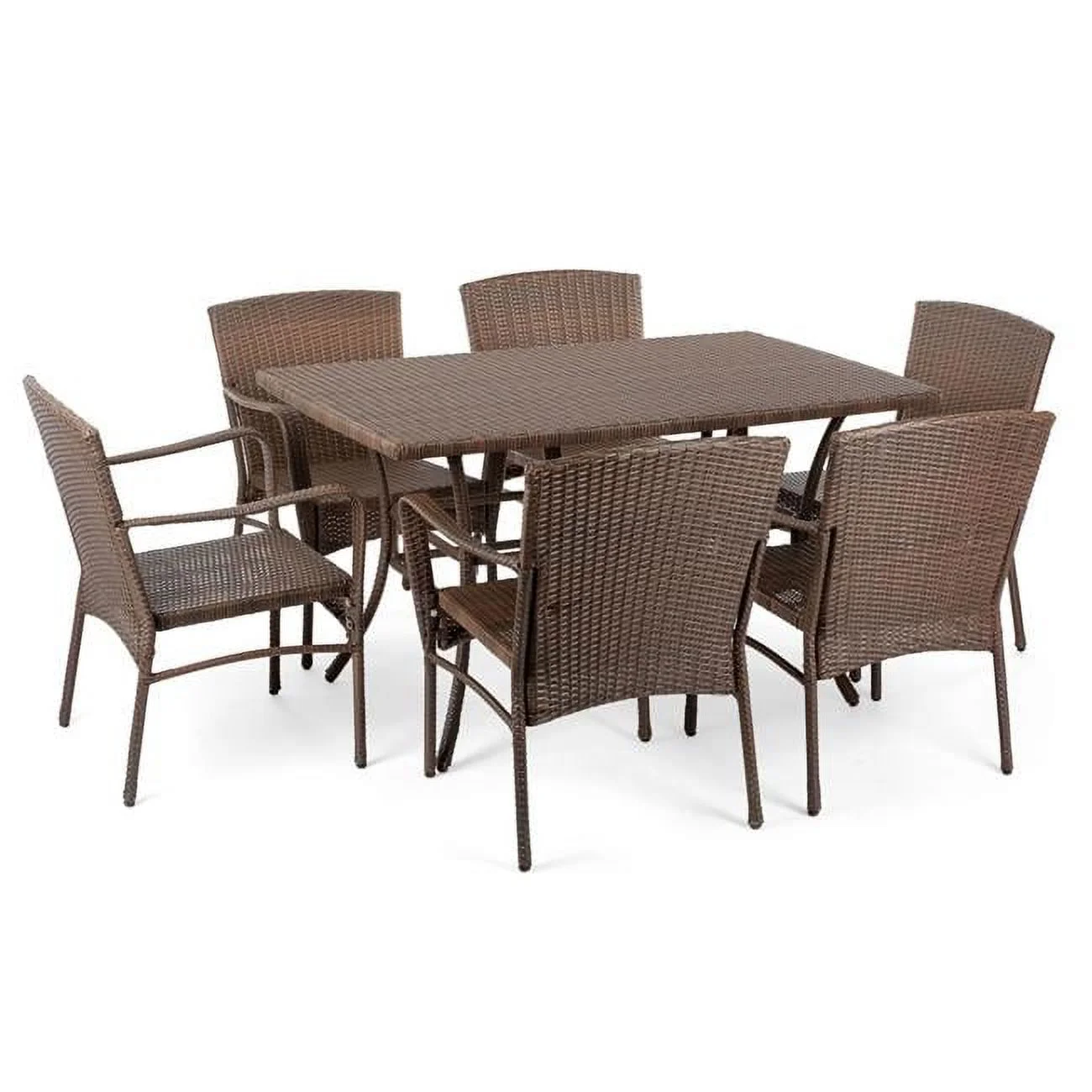 W Unlimited  Leisure Wicker Outdoor Dining Set - Dark Brown - 7 Piece