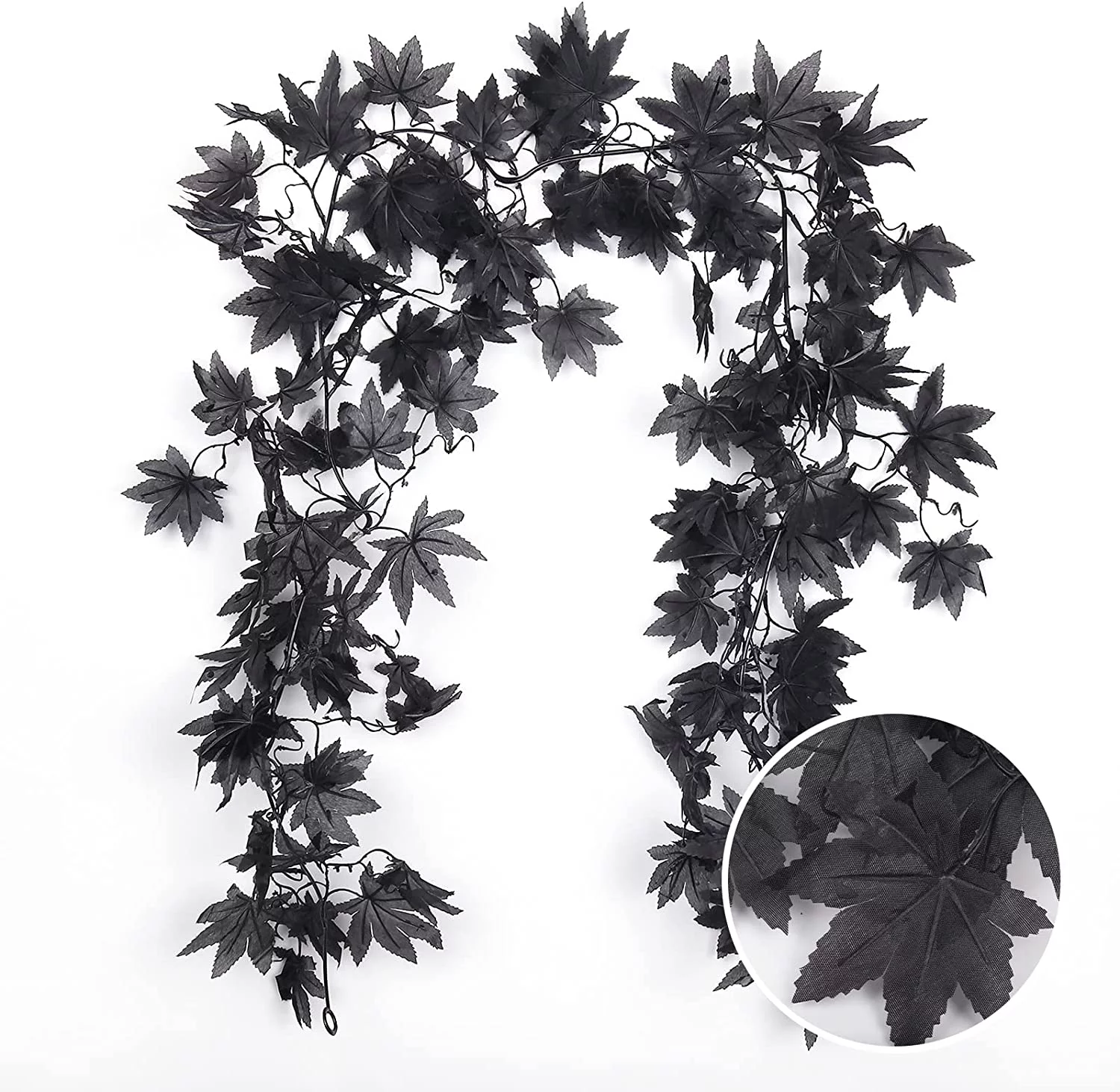 Black Garland Artificial Fall Maple Leaf Garland Hanging Vines Garland Decor for Home Autumn Thanksgiving Holiday