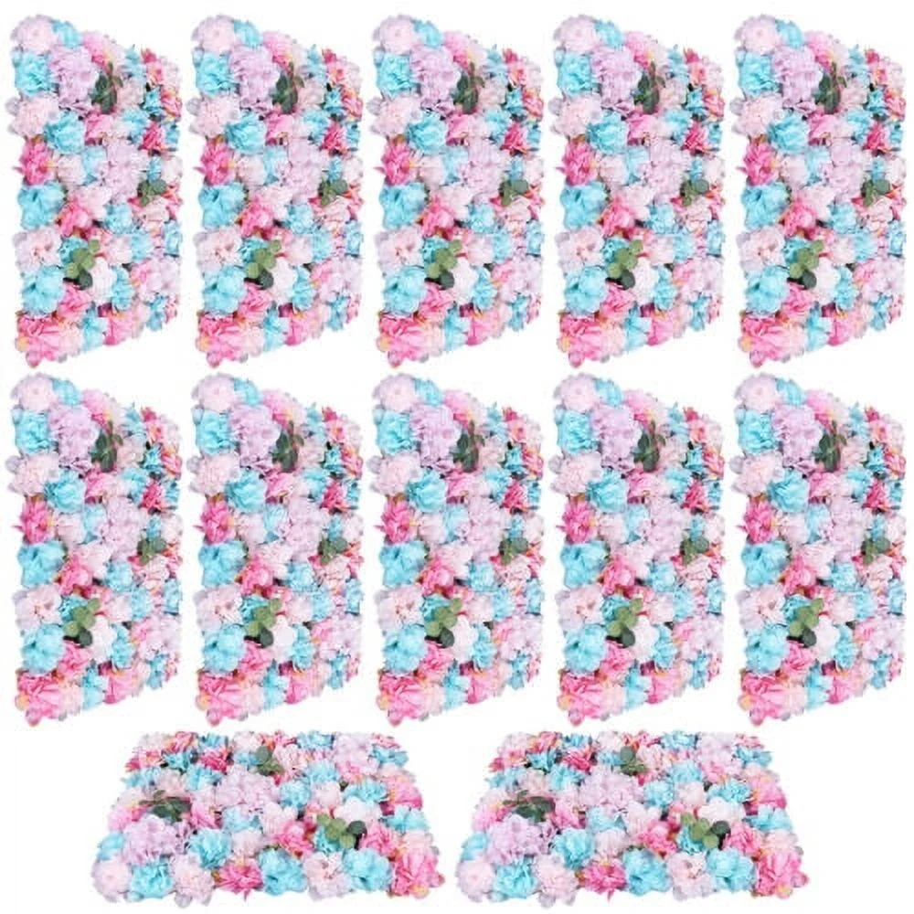 12X Wedding Artificial Flower Wall Pink&Azure Hydrangea Rose Panel Party Decor