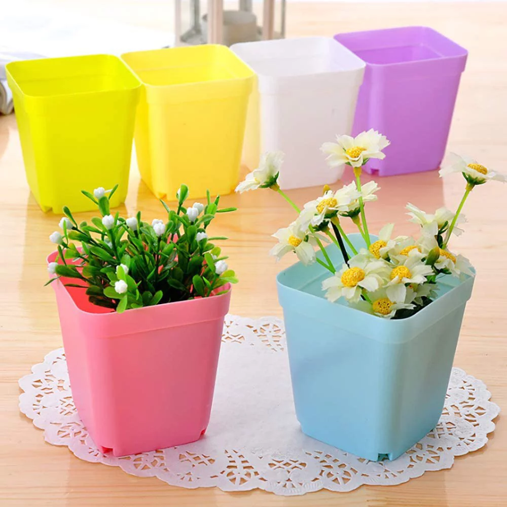 Sufanic 24Pcs Mini Square Plastic Plant Flower Pot Planter Colorful with Pots Trays