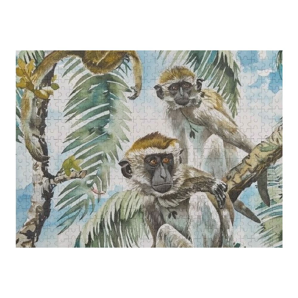 ONETECH Monkeys, Tree Branch, Leaves Wooden Jigsaw Puzzle Gift for Family Friends 500 PCS