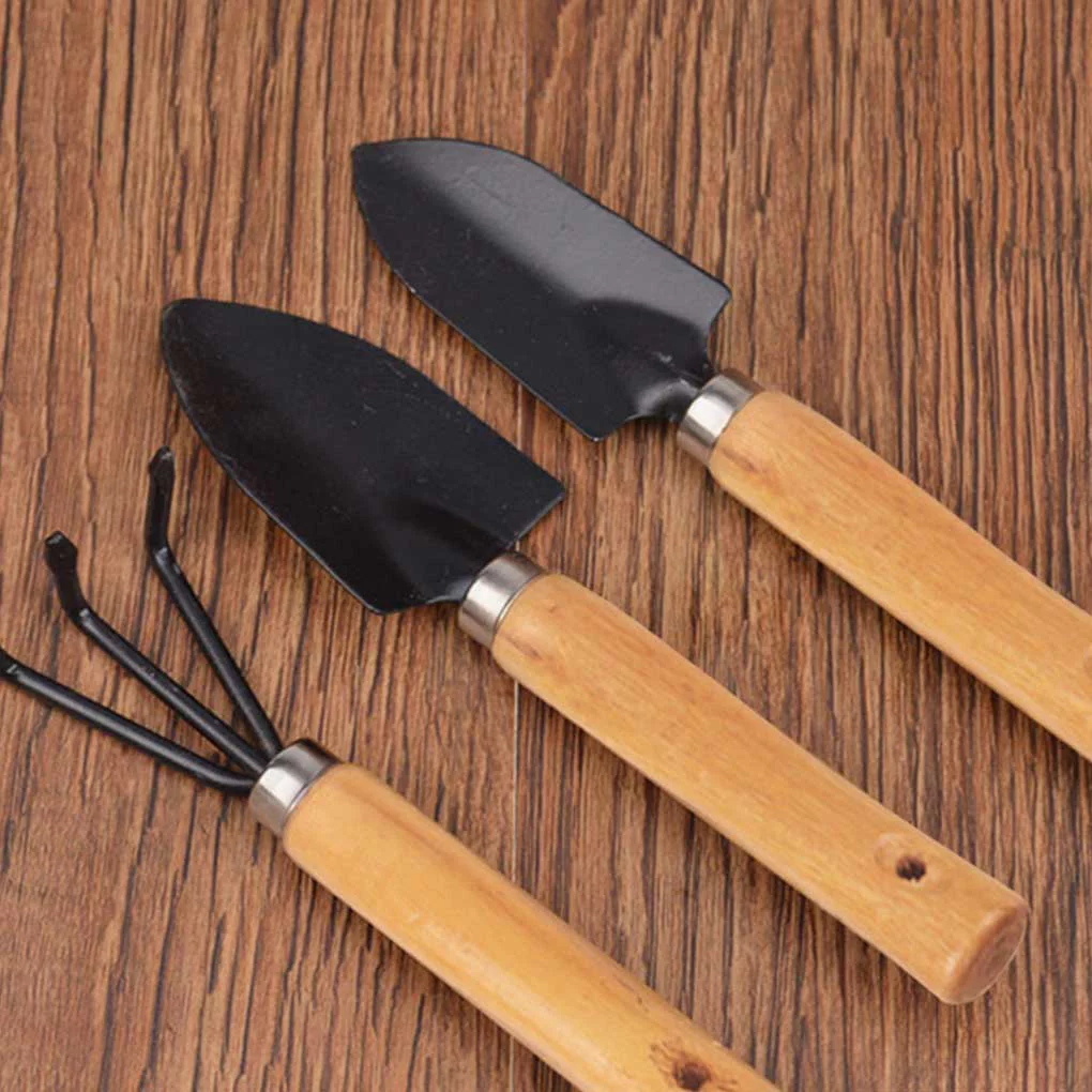 2Pcs/3Pcs Family Gardening Tool Set Flower Plant Shovel Small Rake Hand Kit Tools Wood Handle