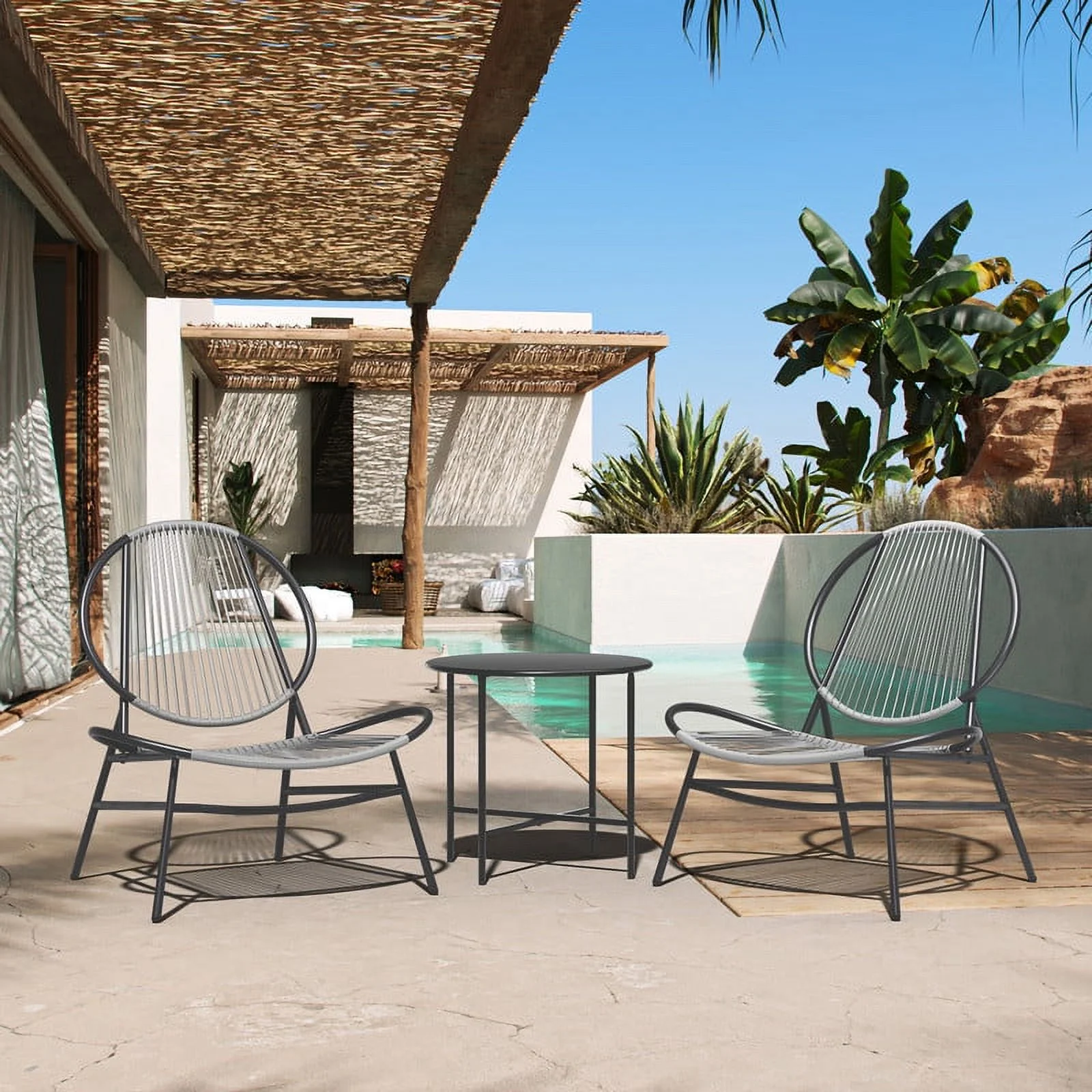 JUSTLET Patio Metal 3-Piece Bistro Table and Chairs Set, Outdoor Patio Dining Furniture for Small Spaces, Balcony, Gray
