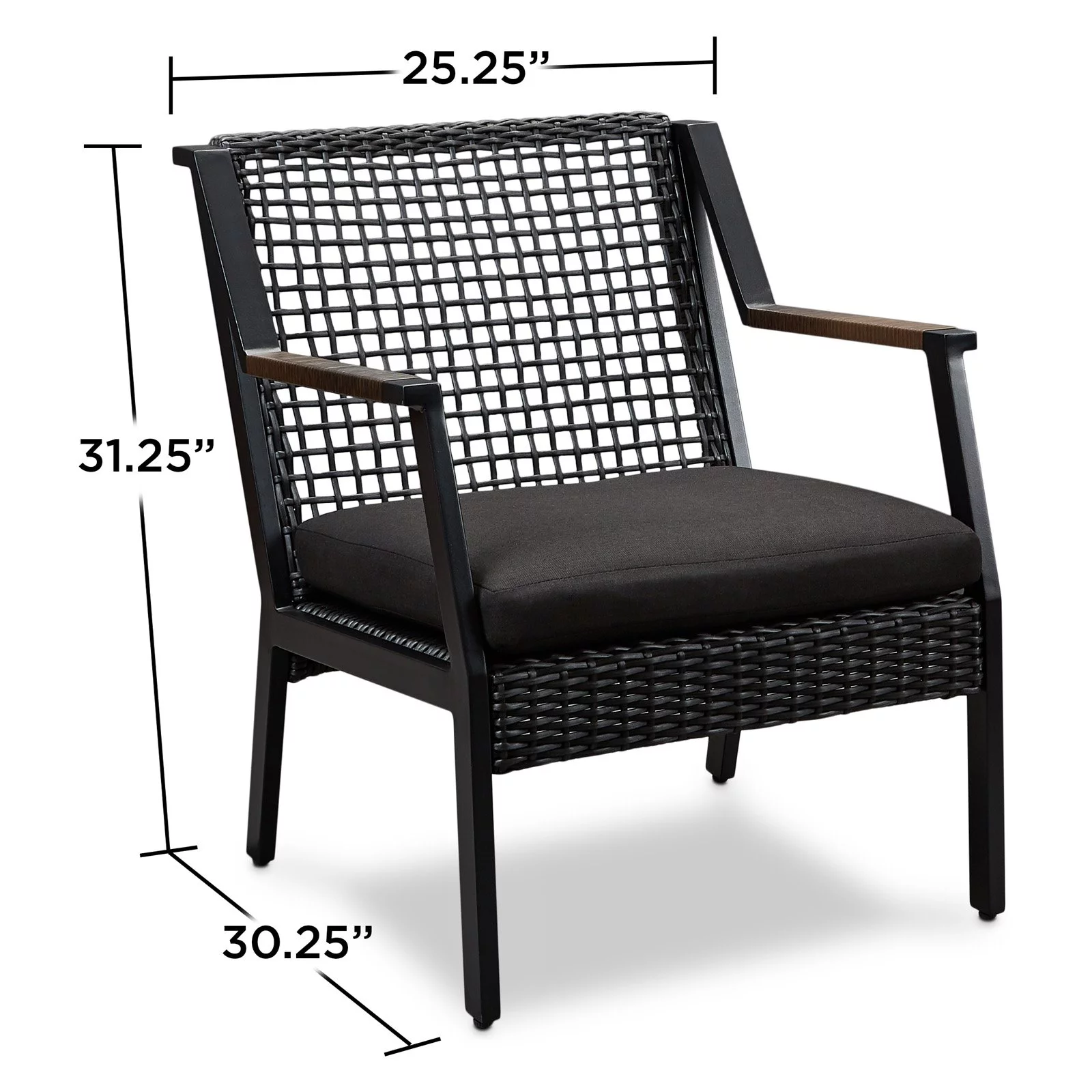 Real Flame Calvin Aluminum Patio Dining Arm Chair in Black (Set of 2)