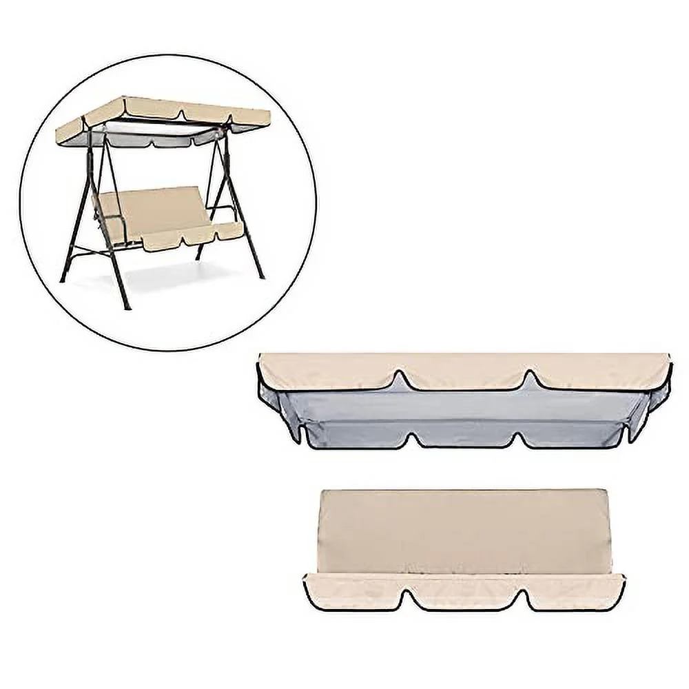 Garden Swing, 3 Seat Swing Canopies Seat Cushion Cover Set Patio Swing Hammock Replacement Waterproof Cover, Beige