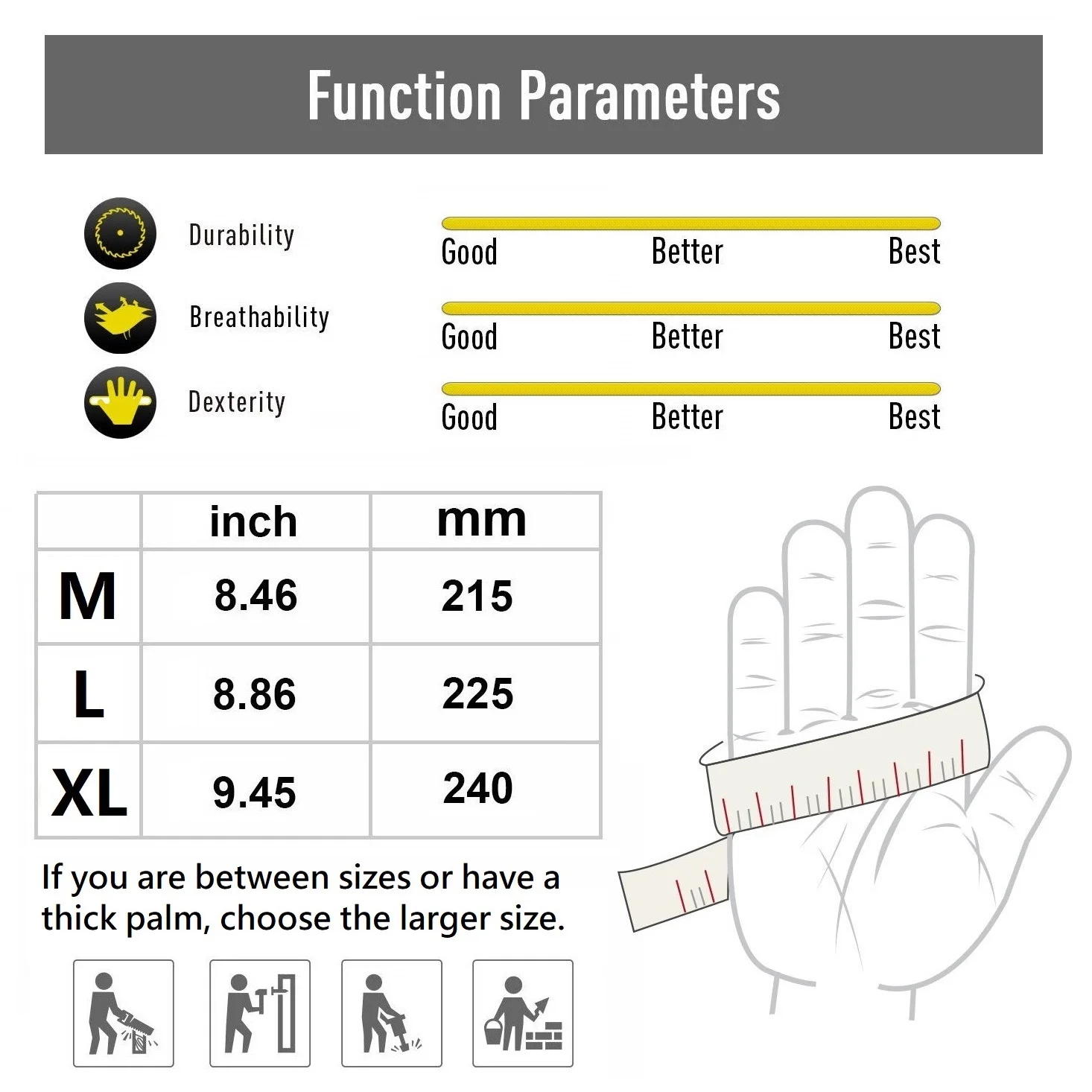 Gardening Gloves with Waterproof Sleeves, Cowhide Leather Work Gloves for Men Women, Gold L