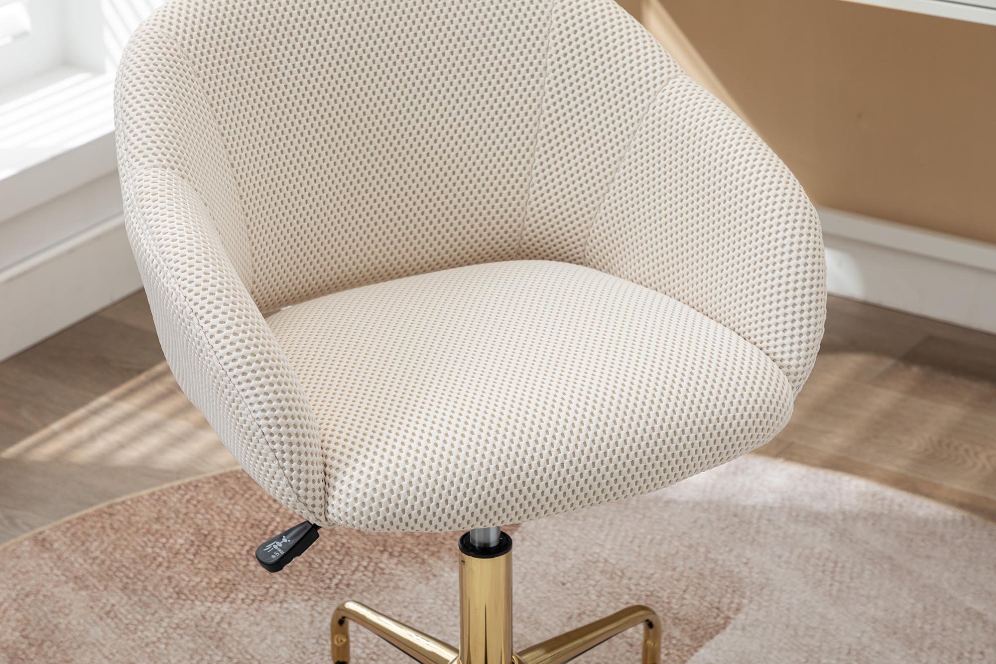 Mesh Fabric Home Office 360°Swivel Chair Adjustable Height With Gold Metal Base