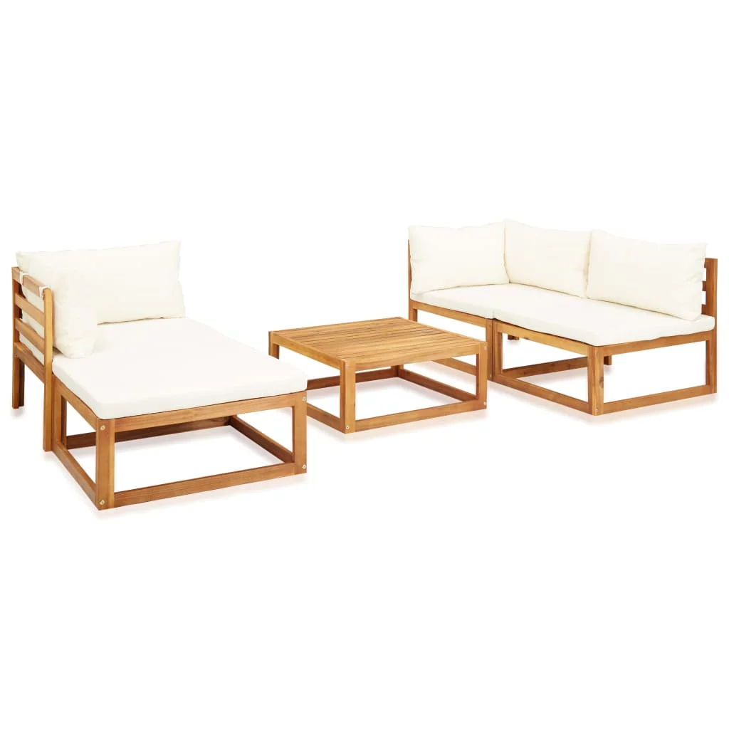 Anself 5 Piece Garden  Set with Cushions and Pillows Patio, Table and Sofa with Cushion Balcony or Garden Solid Acacia Wood Brown