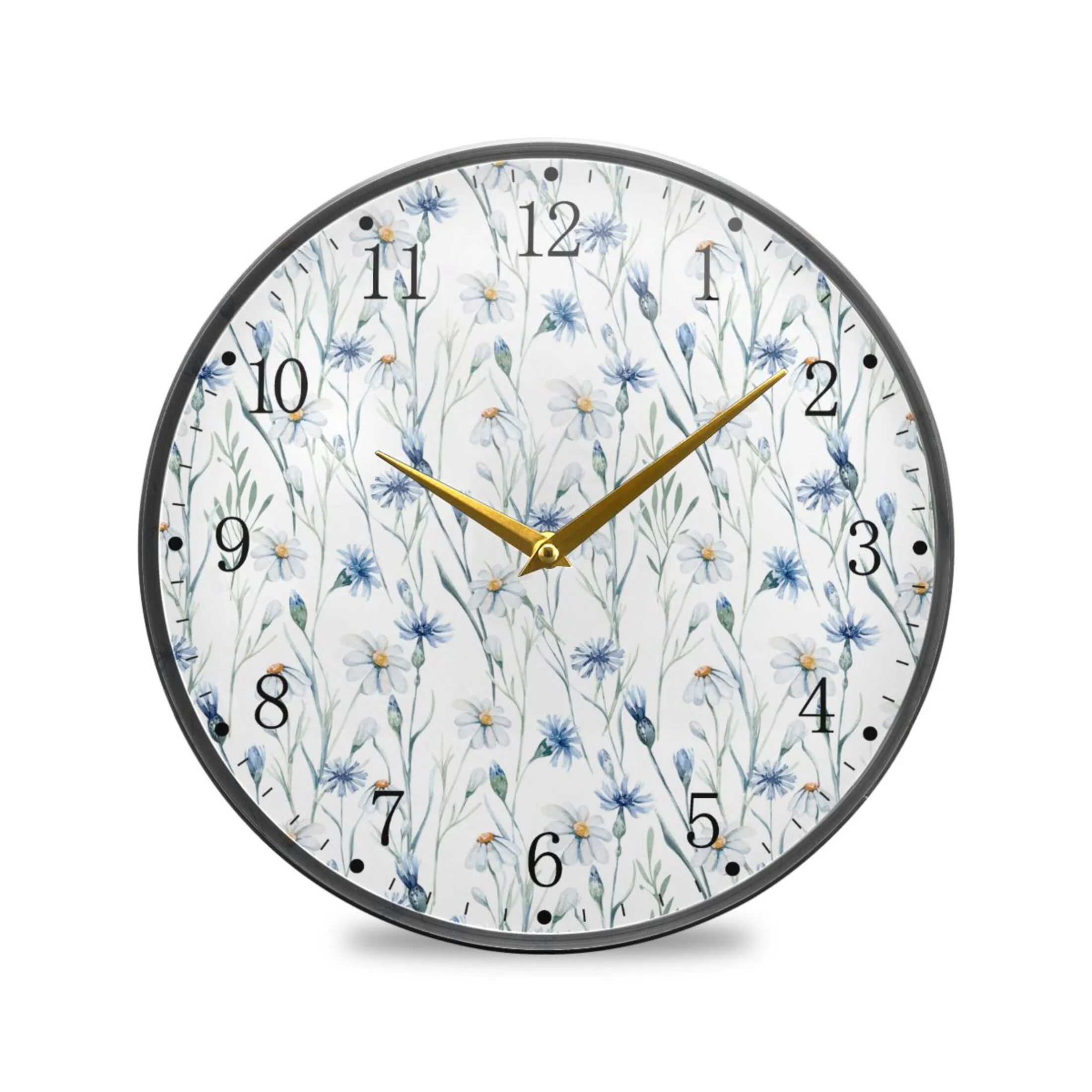 Watercolor Wildflowers Acrylic Wall Clocks Quiet Round Clock Battery Operated Non-Ticking Clock for Bedroom Kitchen Office Decorative 11.9 Inch