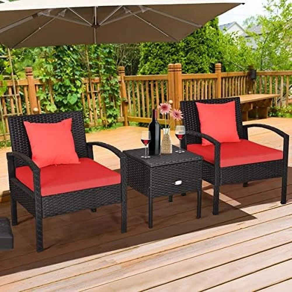 SJOPLMN 3 Piece Outdoor Chairs   Wicker Patio Porch Chairs with Coffee Table  Patio Bistro Sets with Washable & Thick Cushion   LBS Weight Capacity  Great for Outside  Porch  Balcony