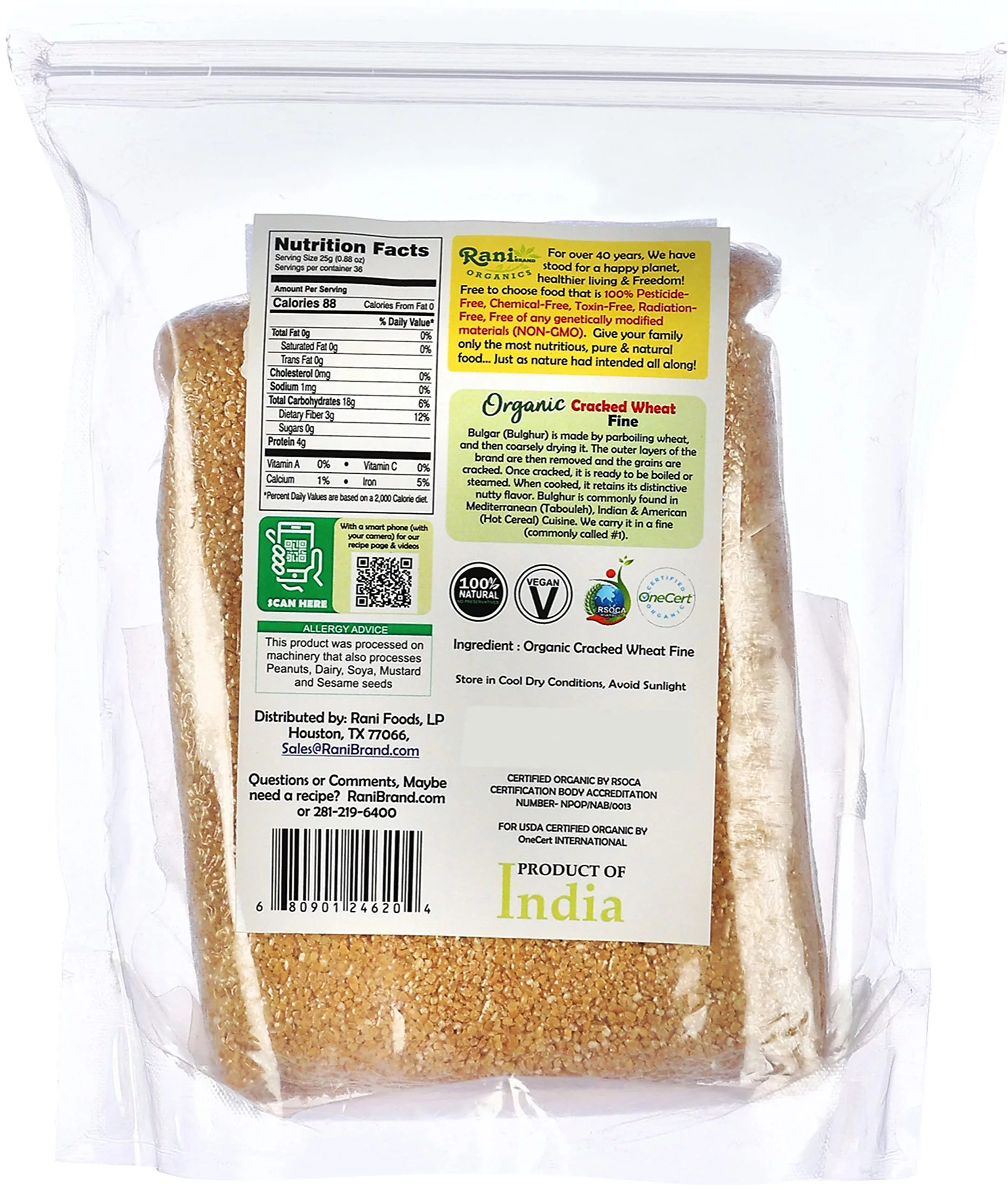 Rani Organic Cracked Wheat Fine (Kansar/Bulgur Wheat#1) 32oz (2lbs) 908g ~ All Natural | Vegan | NON-GMO | Indian Origin | USDA Certified Organic