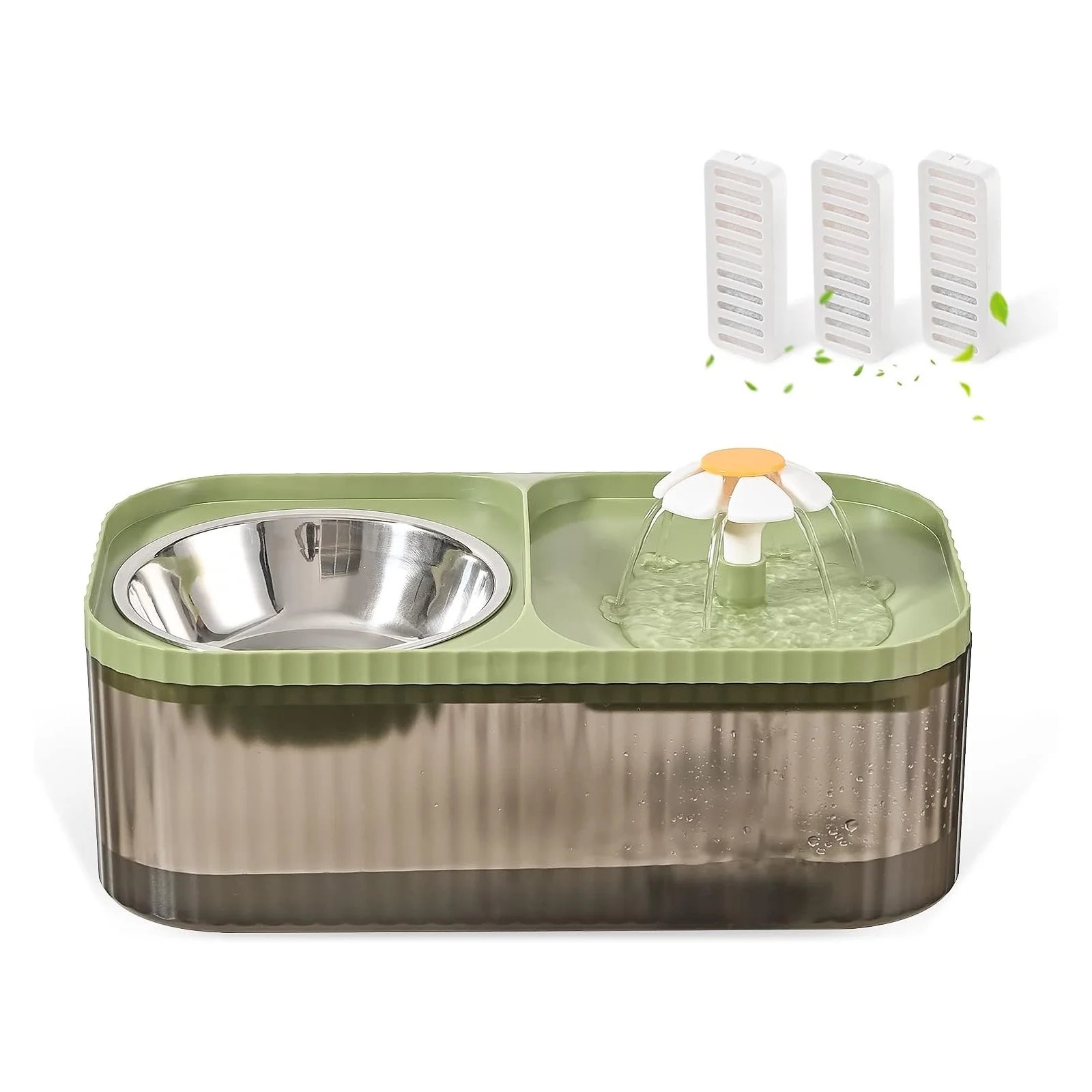 Daretodo 105oz/3L Automatic Cat Water Fountain, with Stainless Steel Bowl, Green - Fresh and Filtered Water for Cats, Dogs