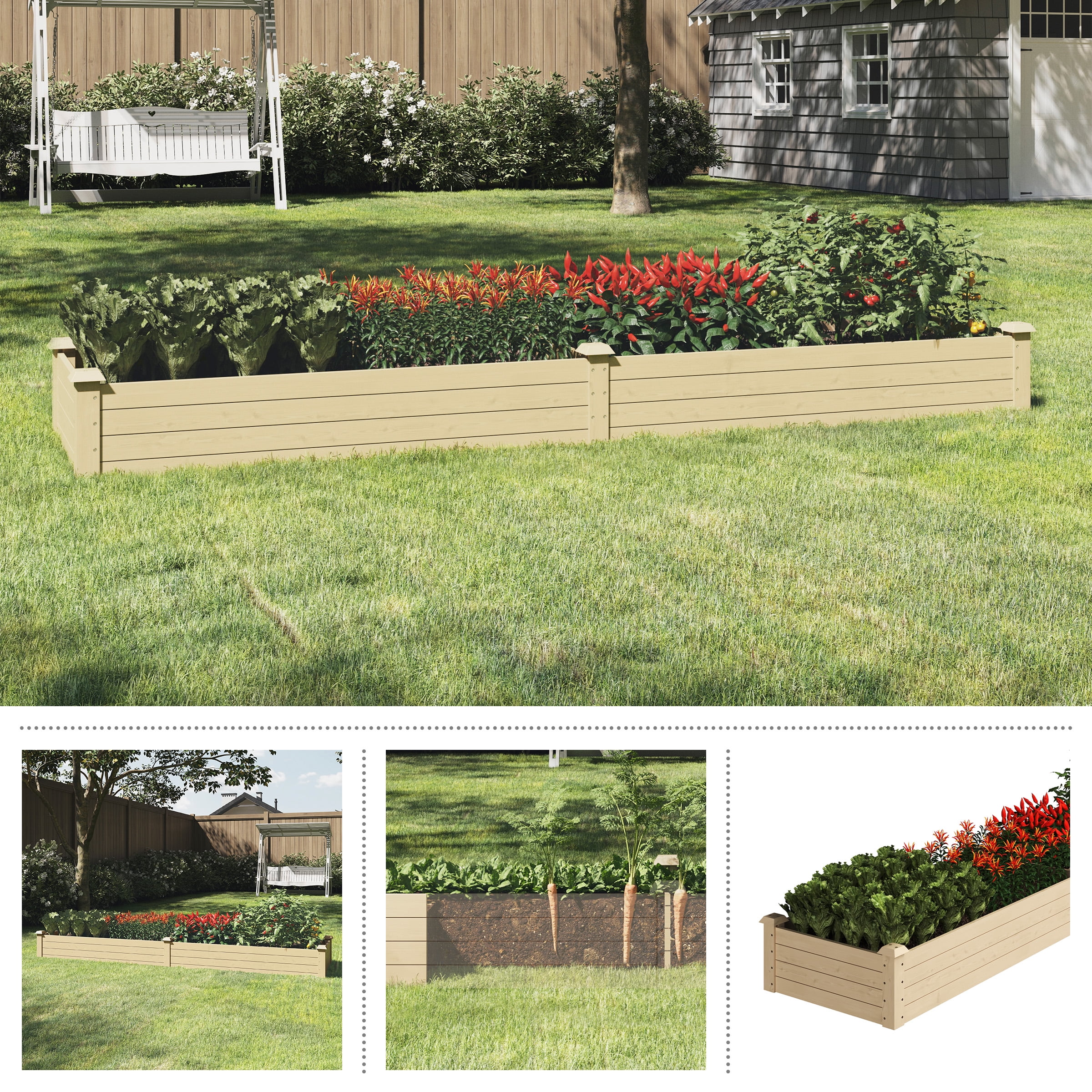 Home-Complete Raised Garden Bed - 8ftx2ft Wood Planter Box with Open Bottom