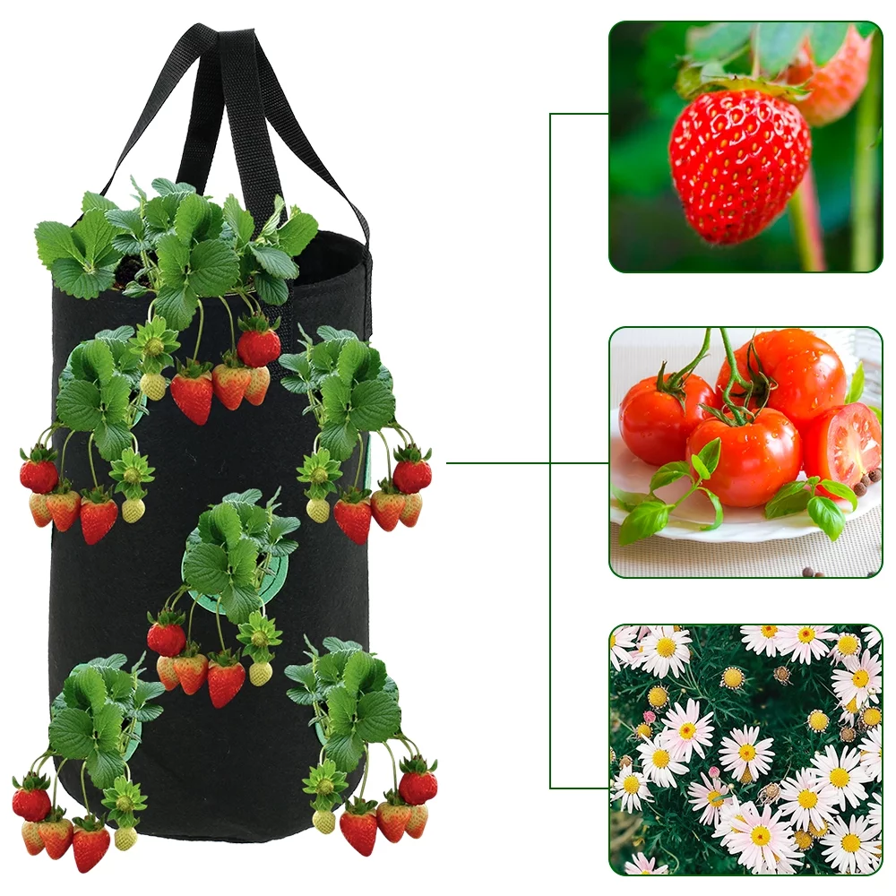ZOELNIC Strawberry Planting Pot Container Plant Grow Bags Home Hanging Strawberry Planter Growing Bags Reusable Non-woven Fabric Green