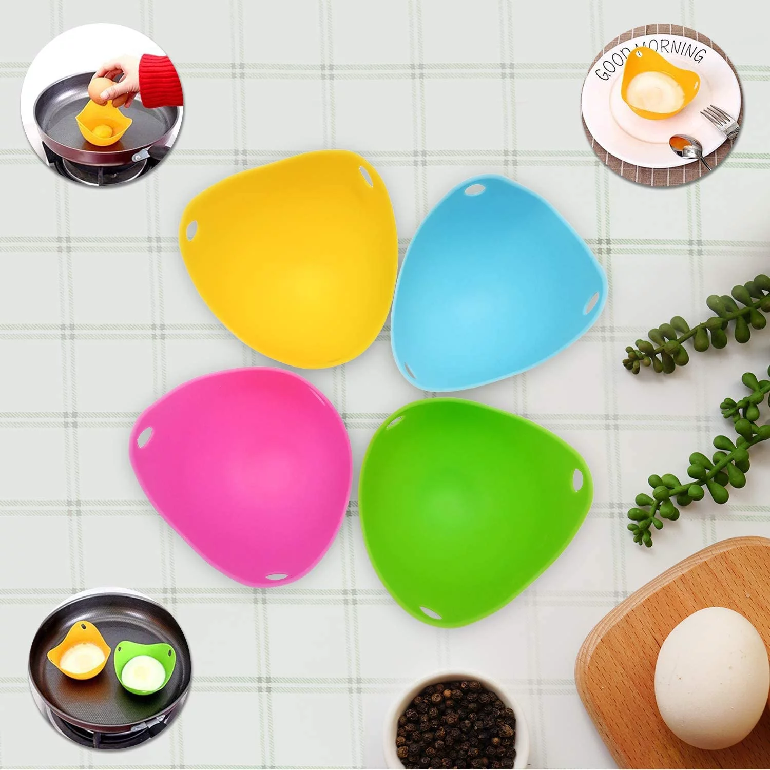 Silicone Egg Poacher Cups,Eggs Poaches Without the Stress or Mess,Set of 4 Nonstick Pods For Easy Release and Cleaning - BPA Free,Stove Top and Dishwasher Safe